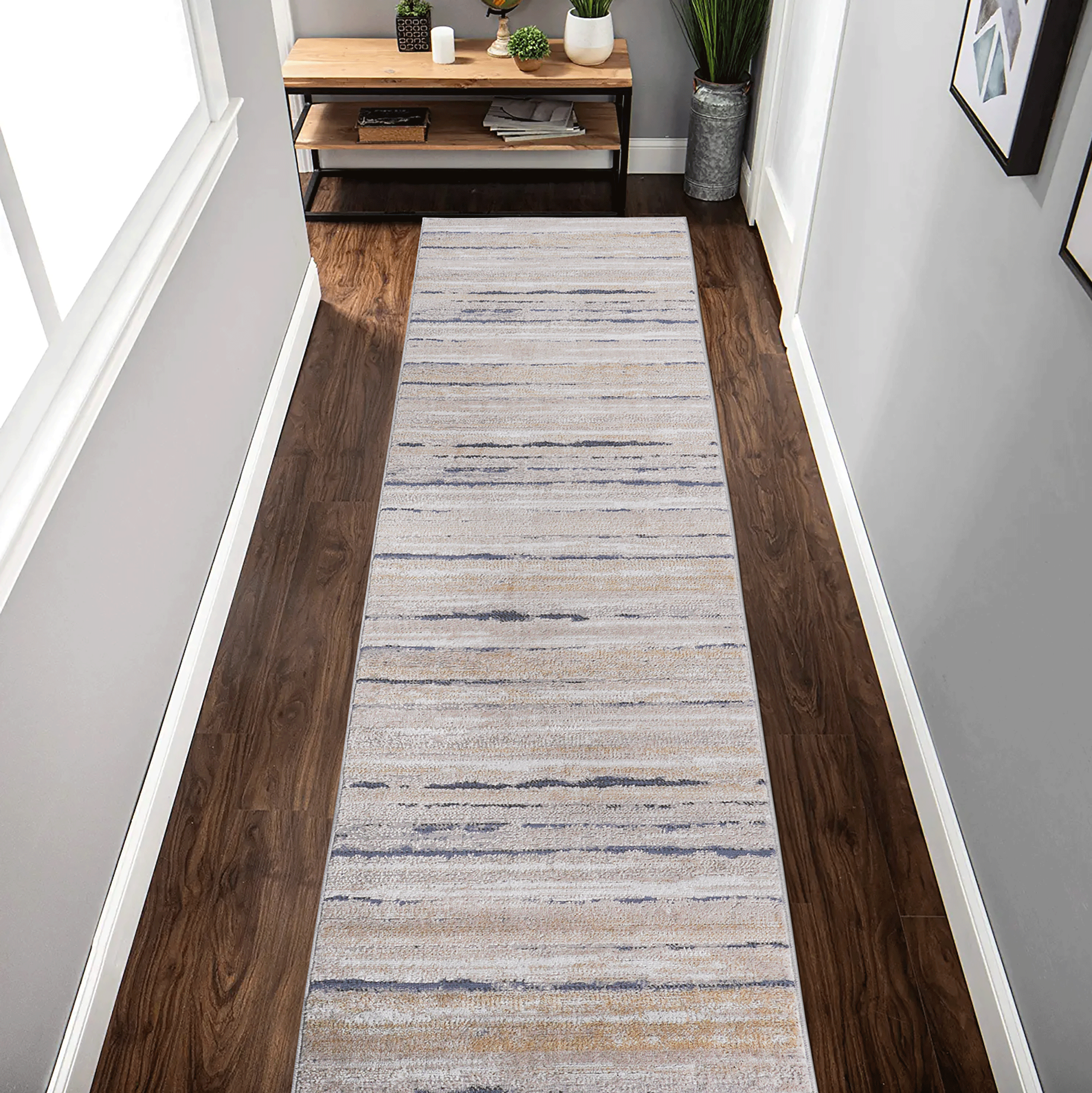 PAYAS 2X8 Ivory Blue Striped Runner Rug