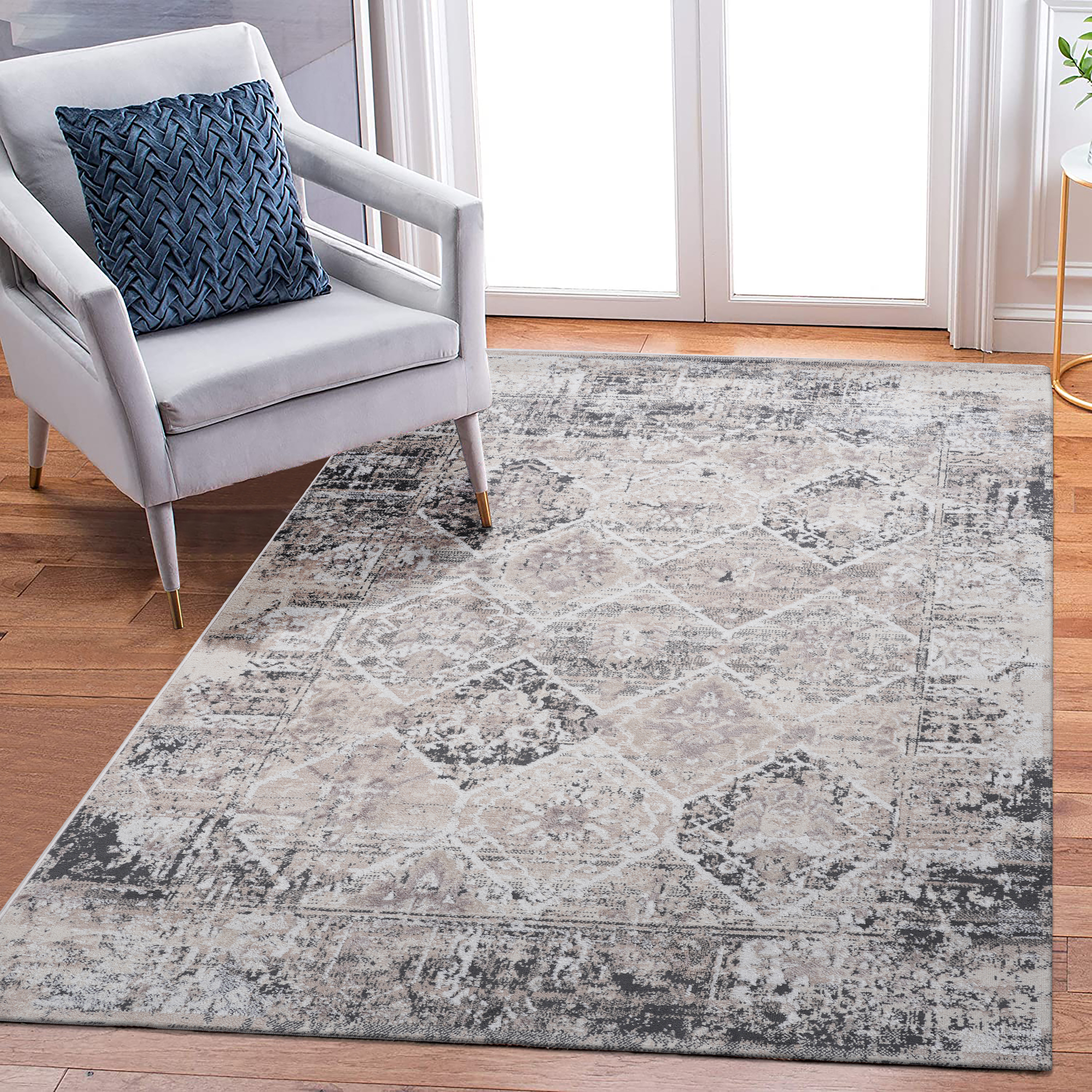 PAYAS tapis traditionnel 8x10 po crème anthracite