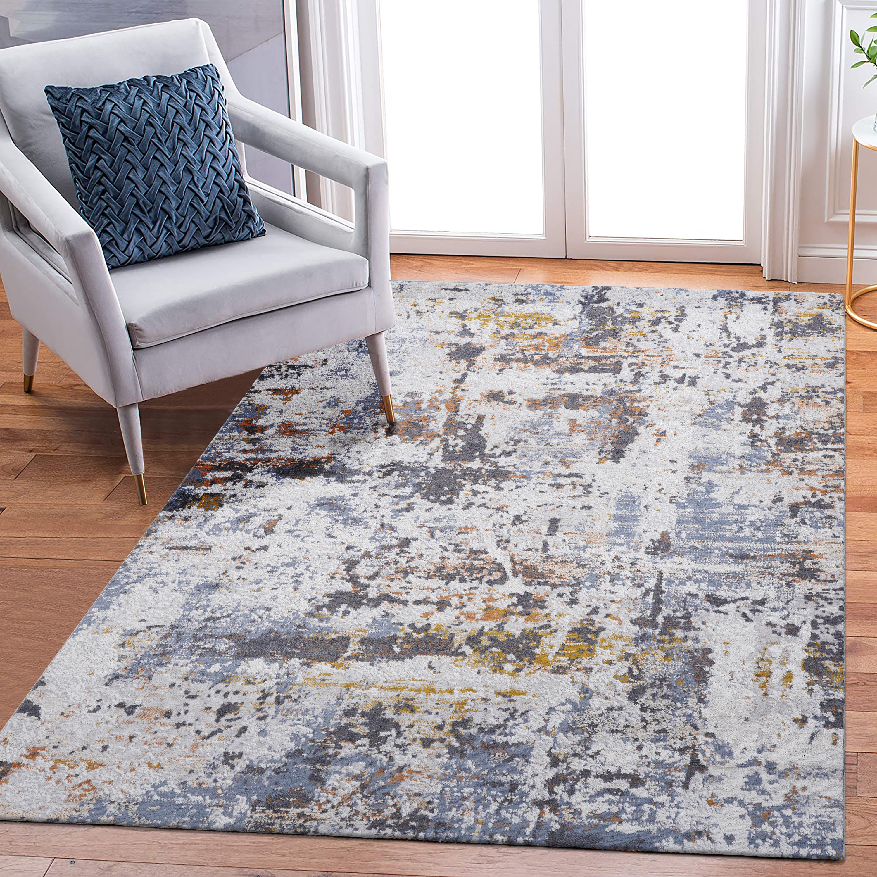 PAYAS tapis 8x10 ivoire bleu abstrait