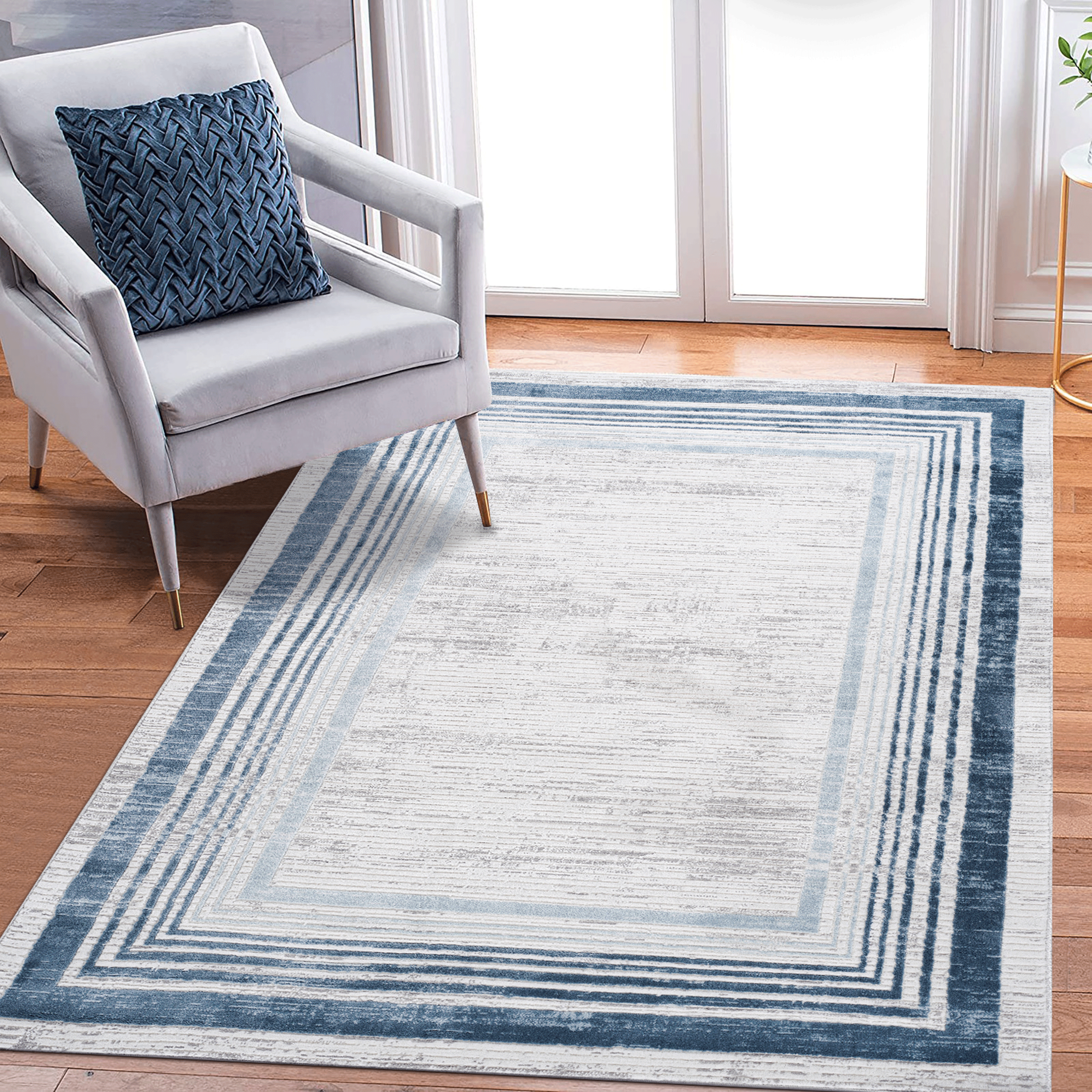Tapis MARFI 5X7 bleu ivoire bordure