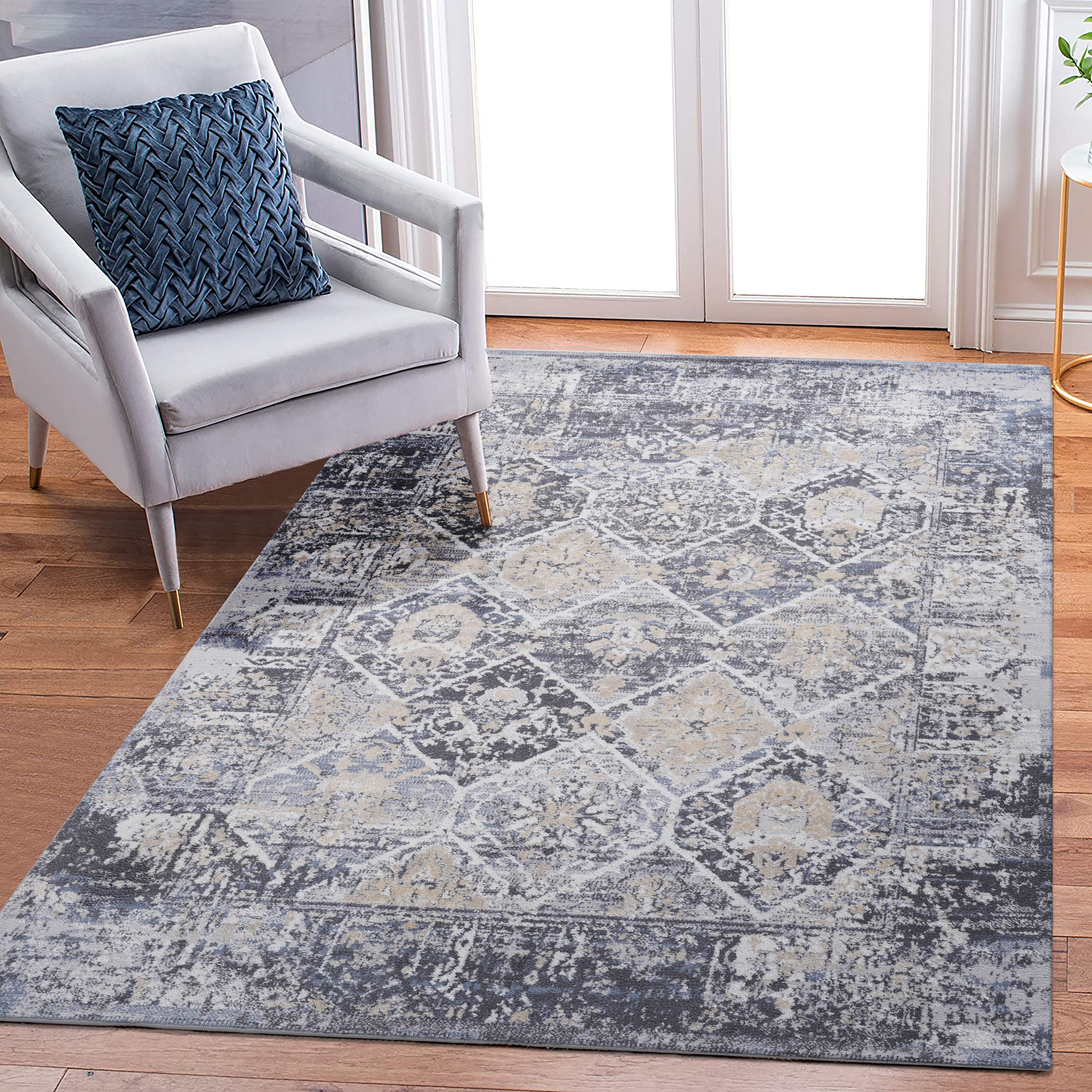 PAYAS tapis traditionnel 8x10 po gris bleu