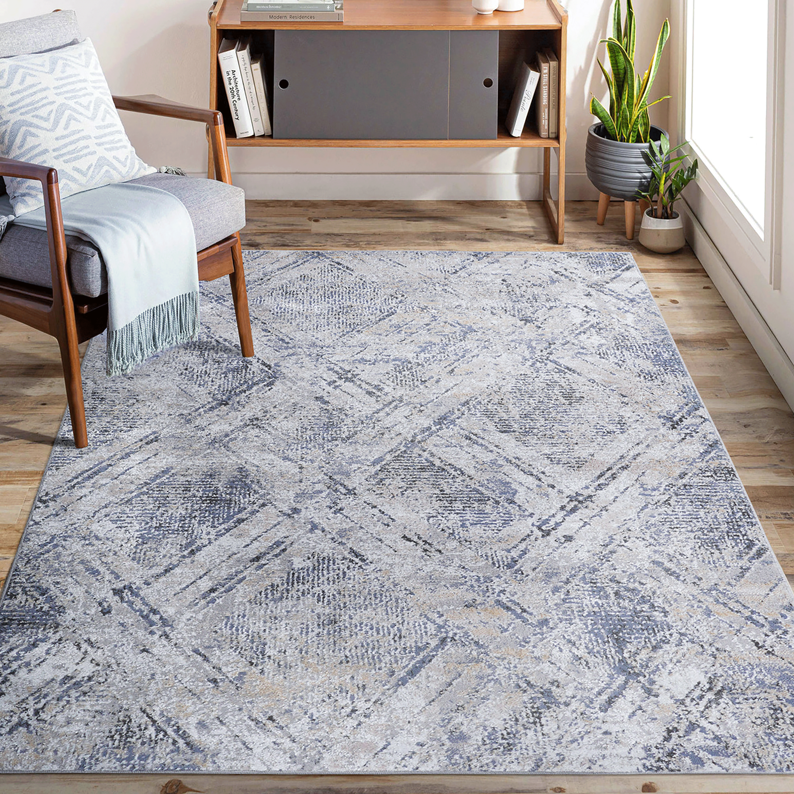 PAYAS 6X9 Blue Grey Geometric Area Rug