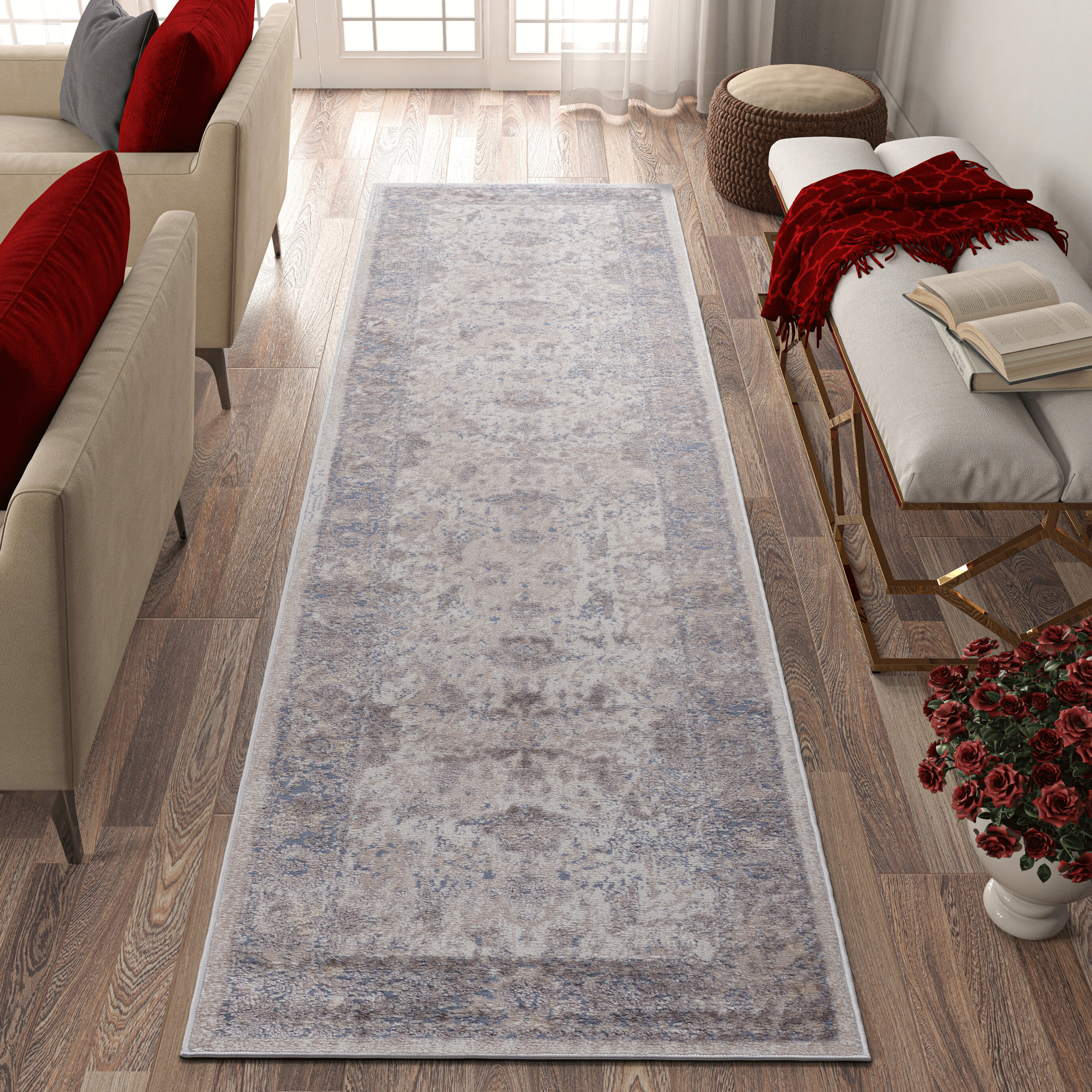 Tapis coureur PAYAS 2X8 brun beige traditionnel