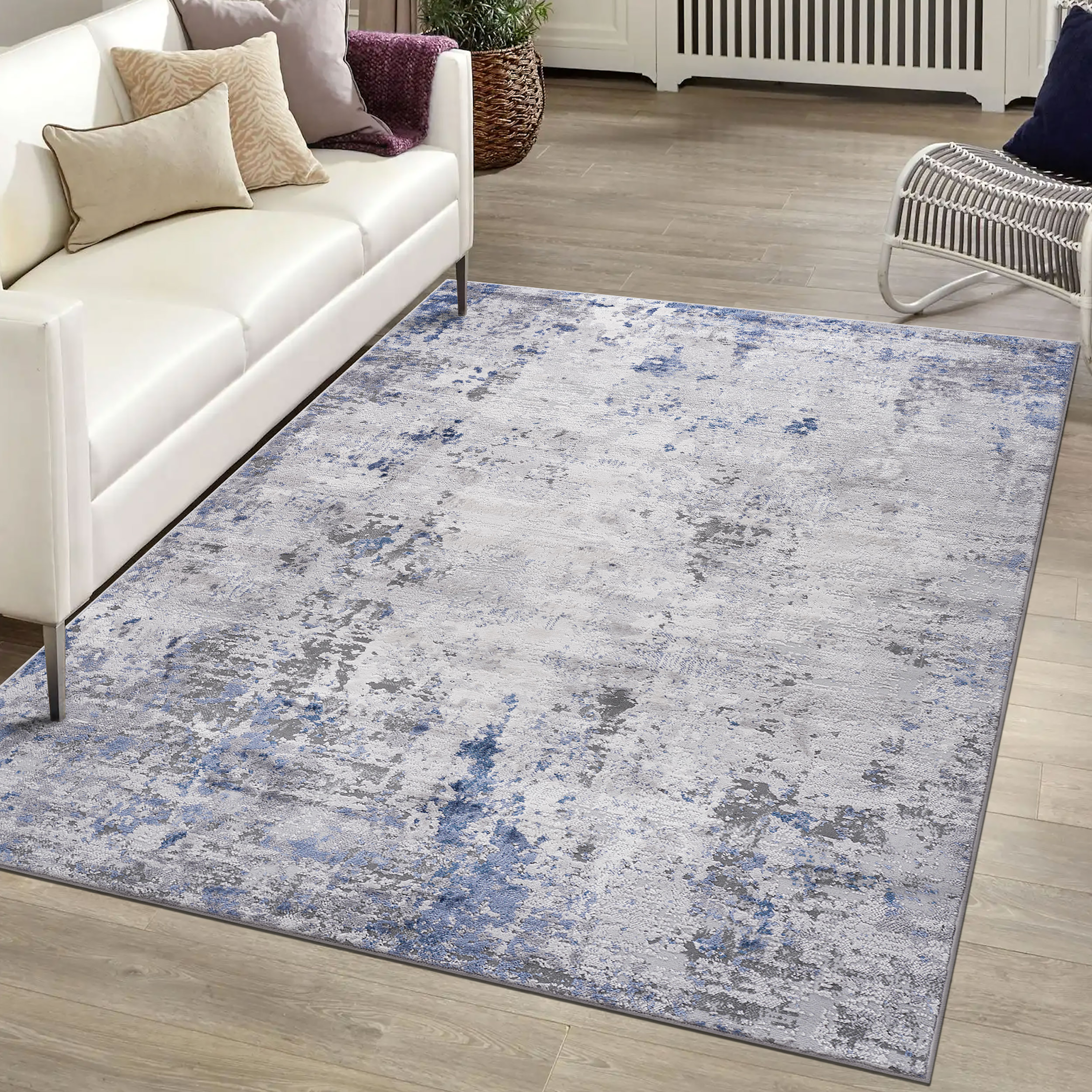MARFI Tapis abstrait 5X7 argent bleu