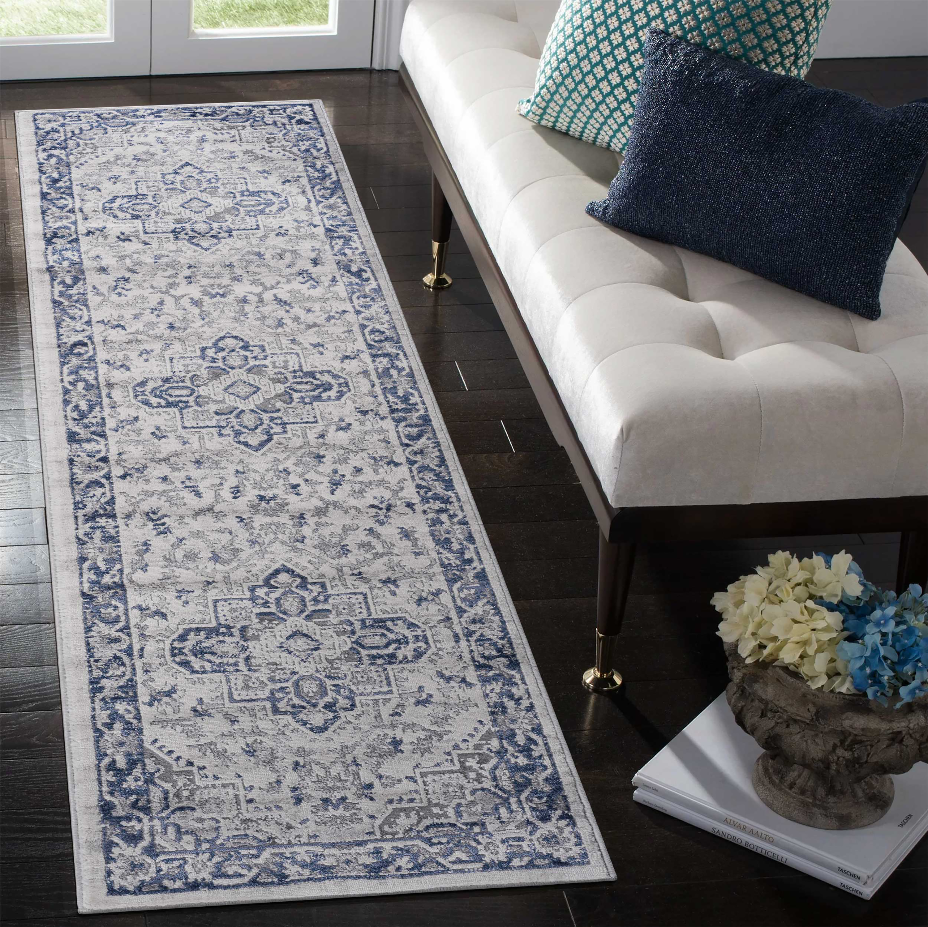 MARFI tapis 2X8 bleu gris oriental