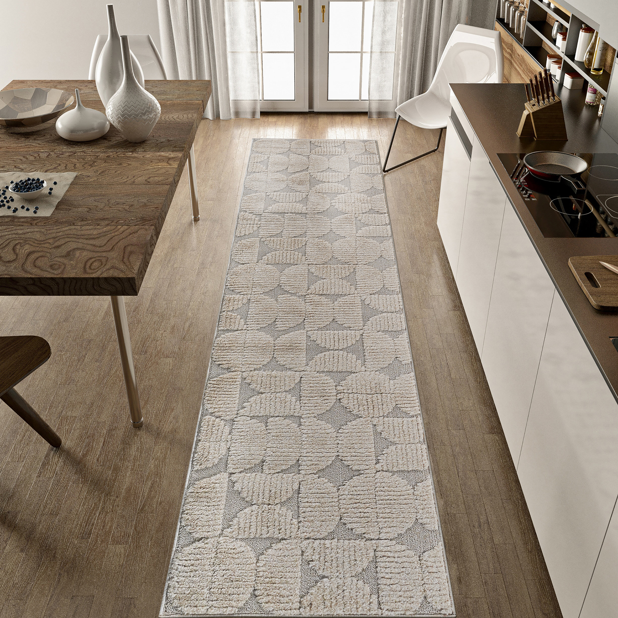 Tapis coureur Step collection beige, 2'2''x8', géométrique