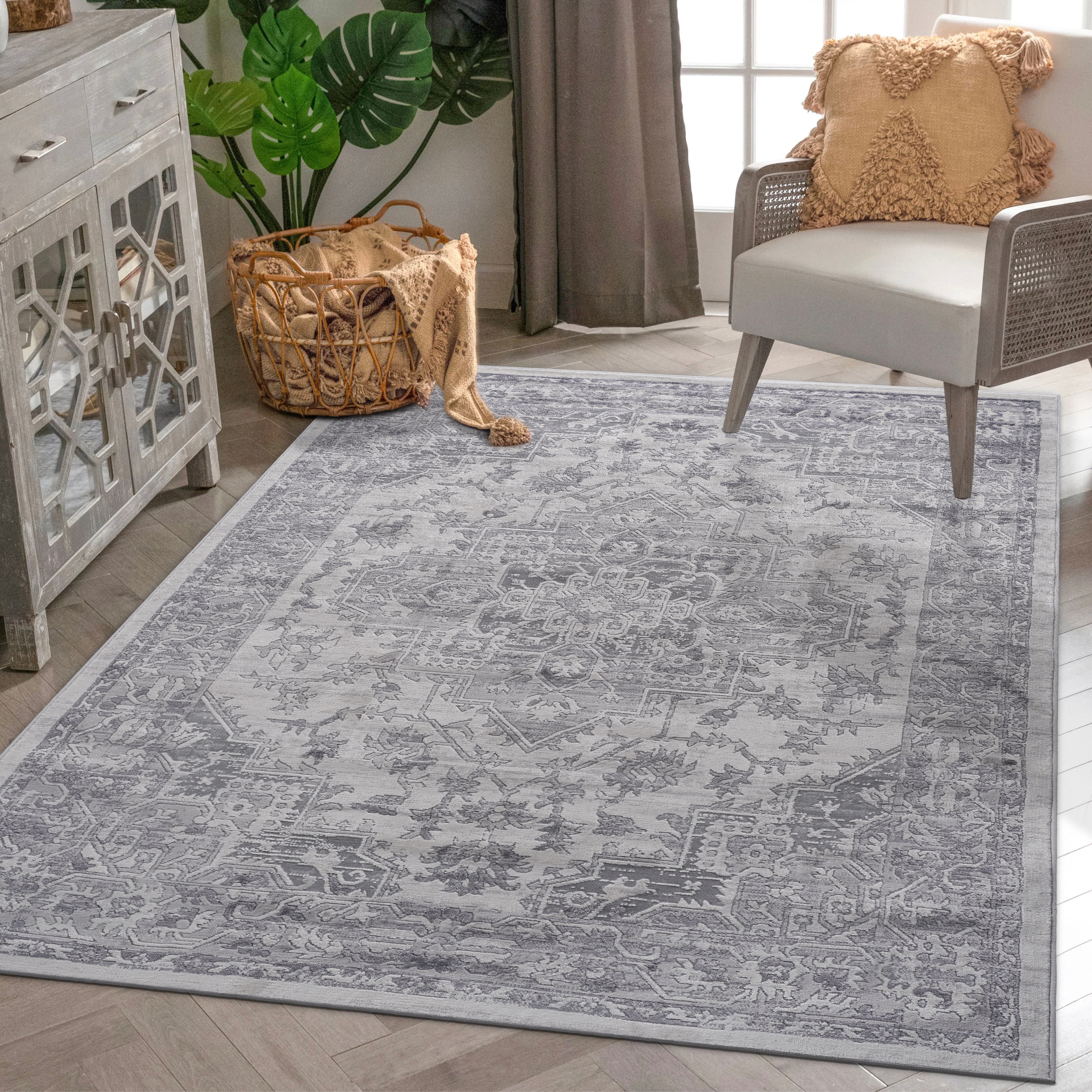 MARFI Tapis oriental 8x10, argent