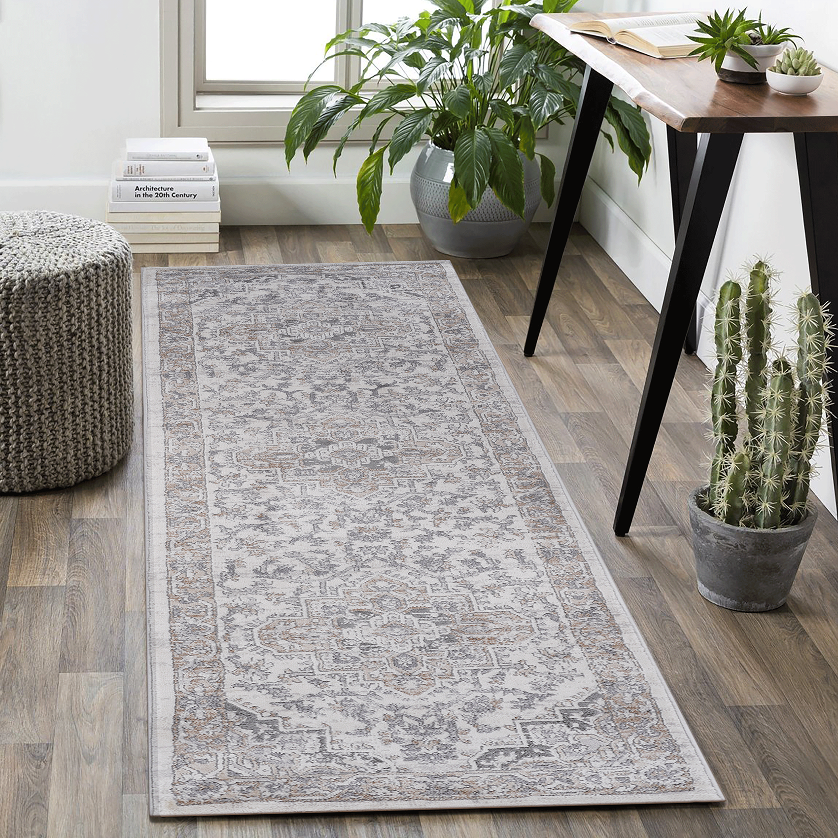 Tapis coureur oriental MARFI 2X8 ivoire beige