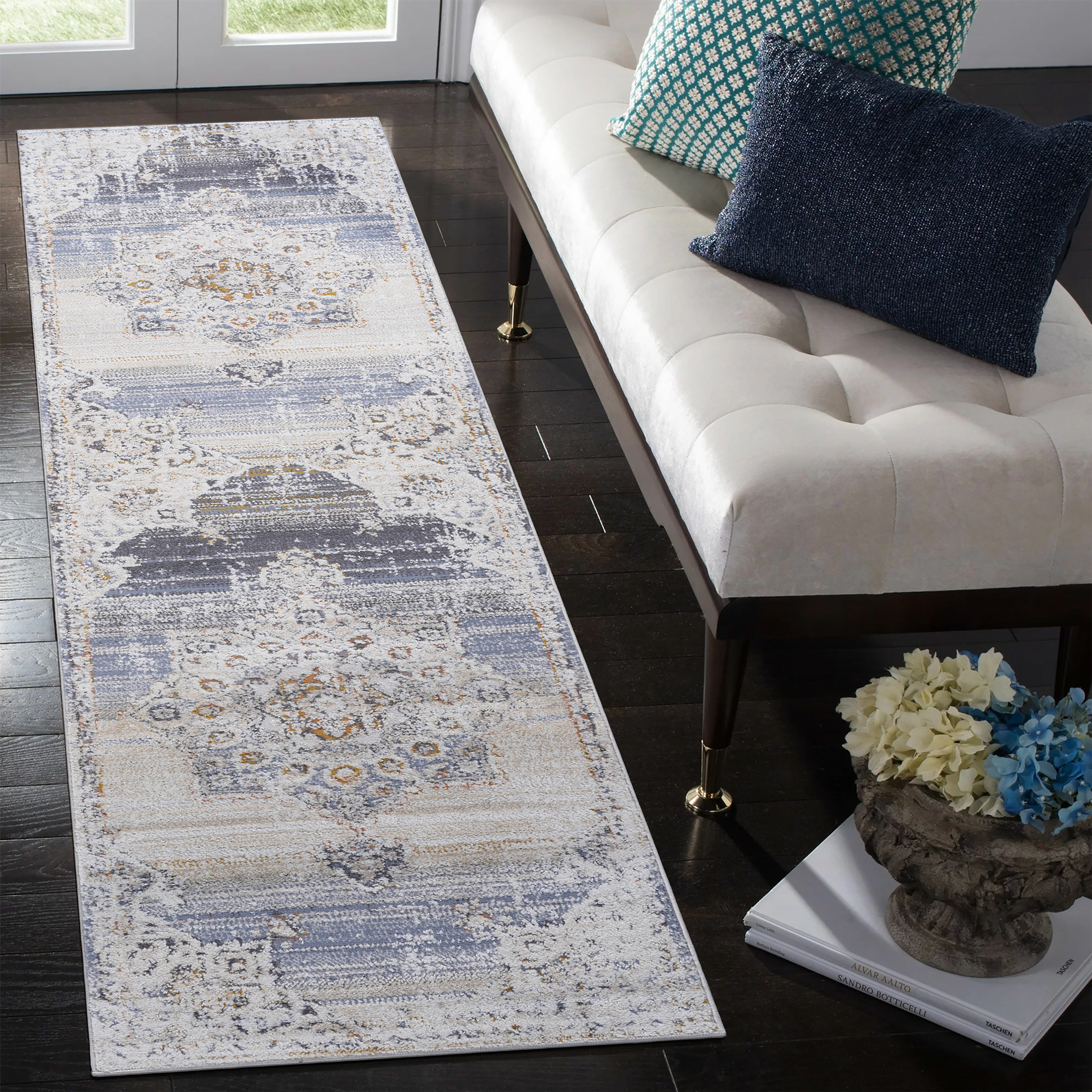 Tapis coureur PAYAS 2X8 crème or médaillon