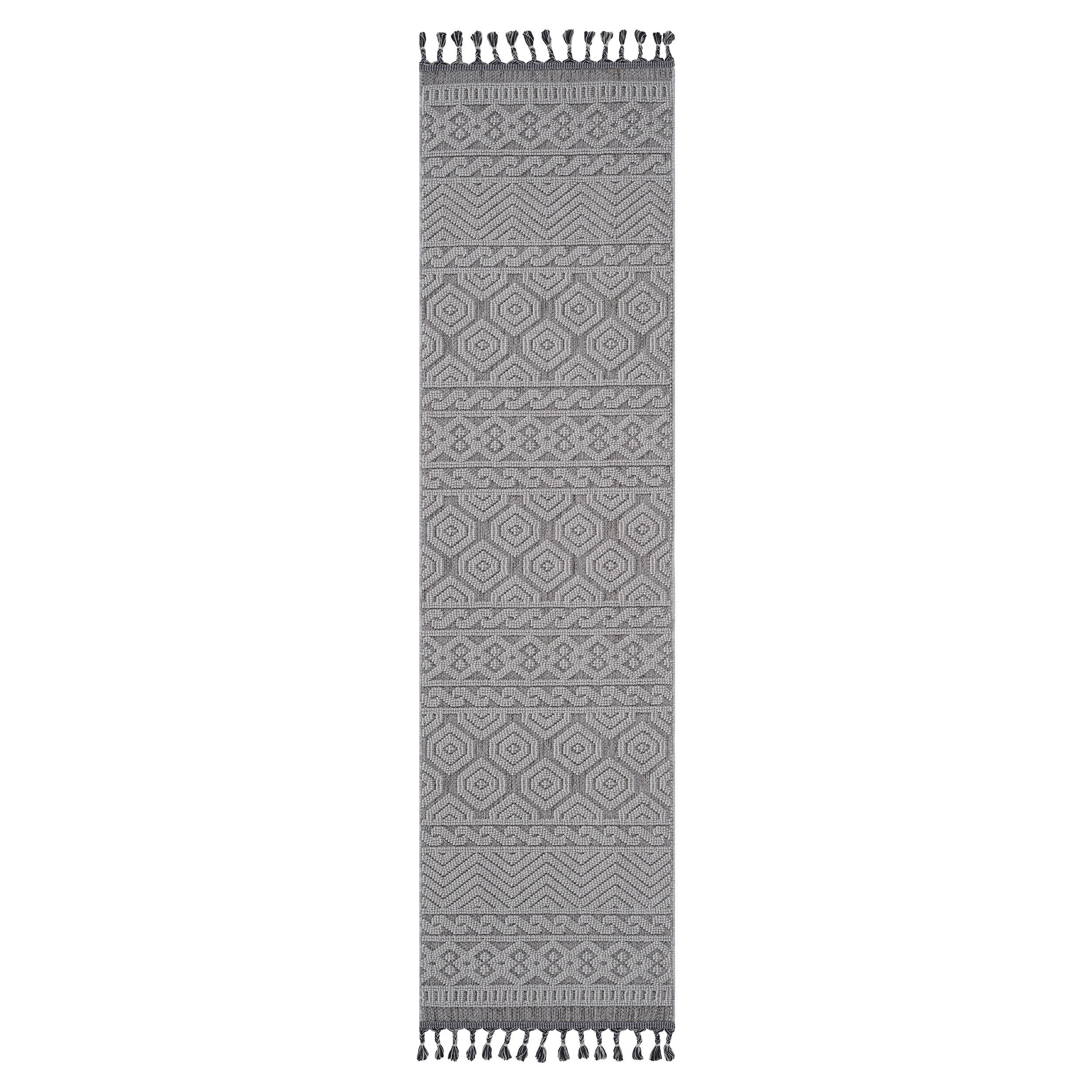 Guros Tapis coureur 2 x 8 pi, géométrique gris blanc, intérieur extérieur