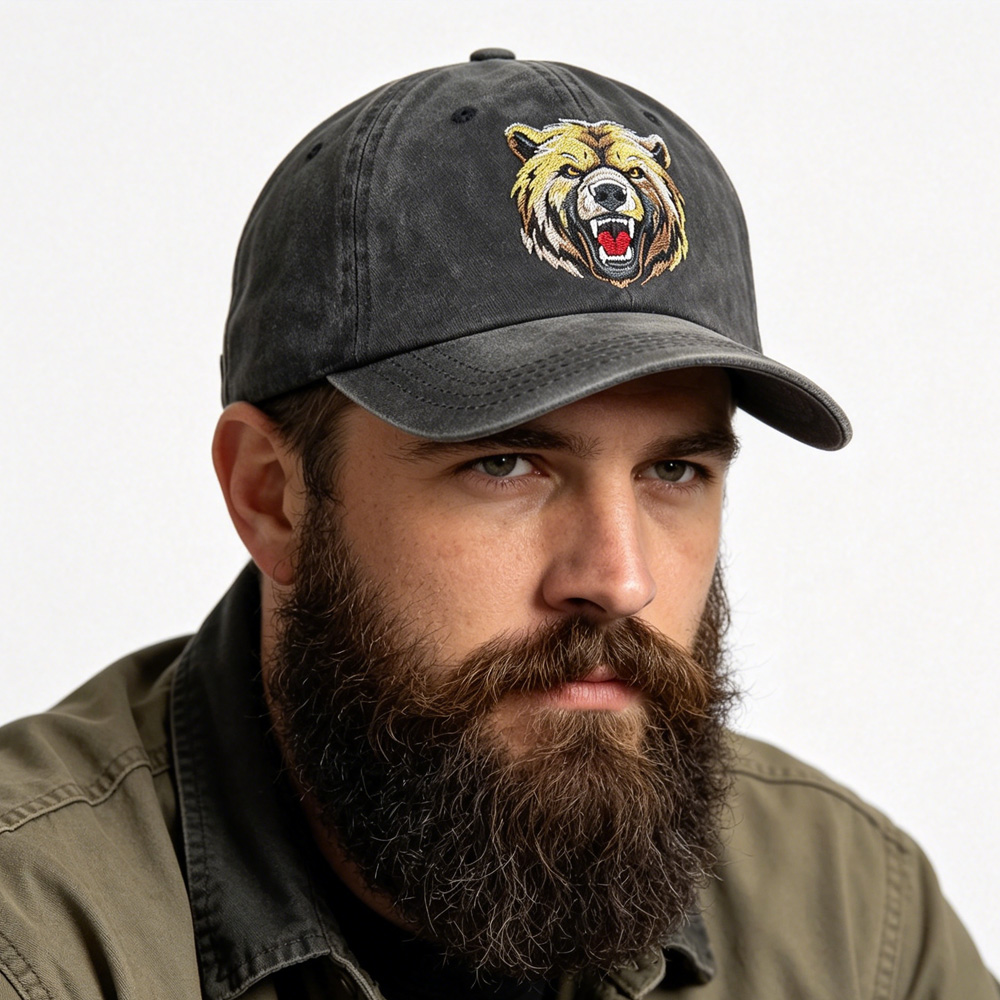 Casquette ours grizzly brodée coton lavé 2 pcs