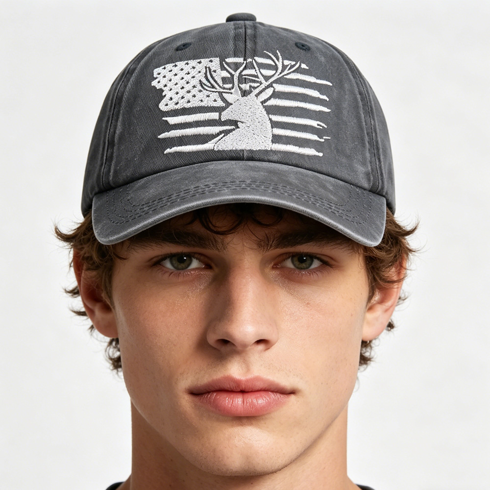 Casquette cerf drapeau USA coton lavé 2 pcs