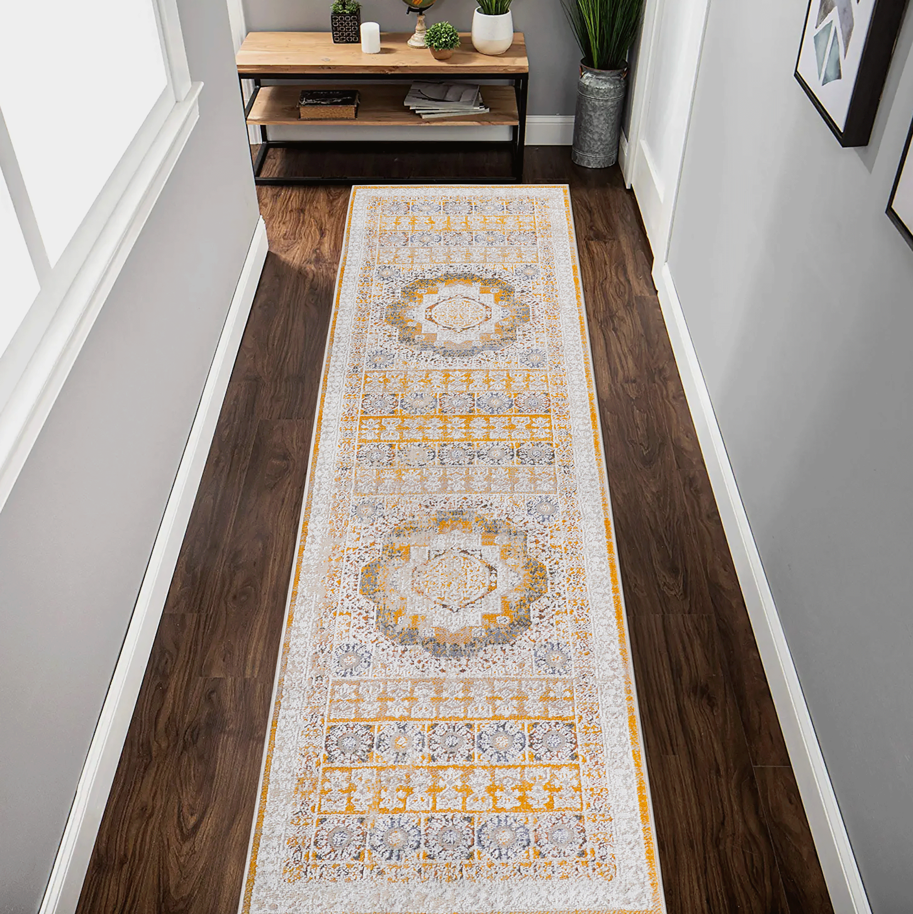 PAYAS Collection 2X8 Cream Ivory Medallion Runner Rug