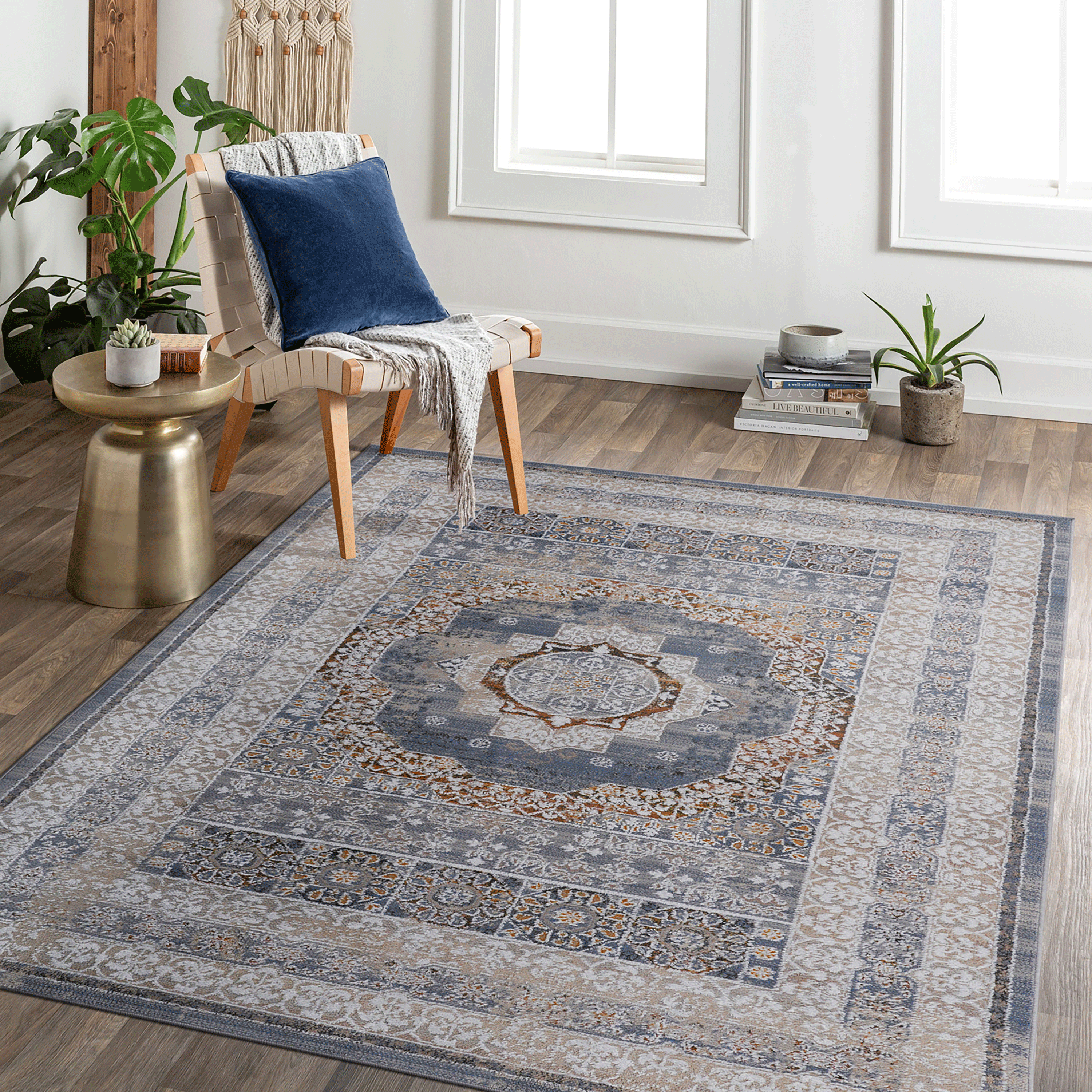 Tapis PAYAS Collection 5x7 bleu médaillon