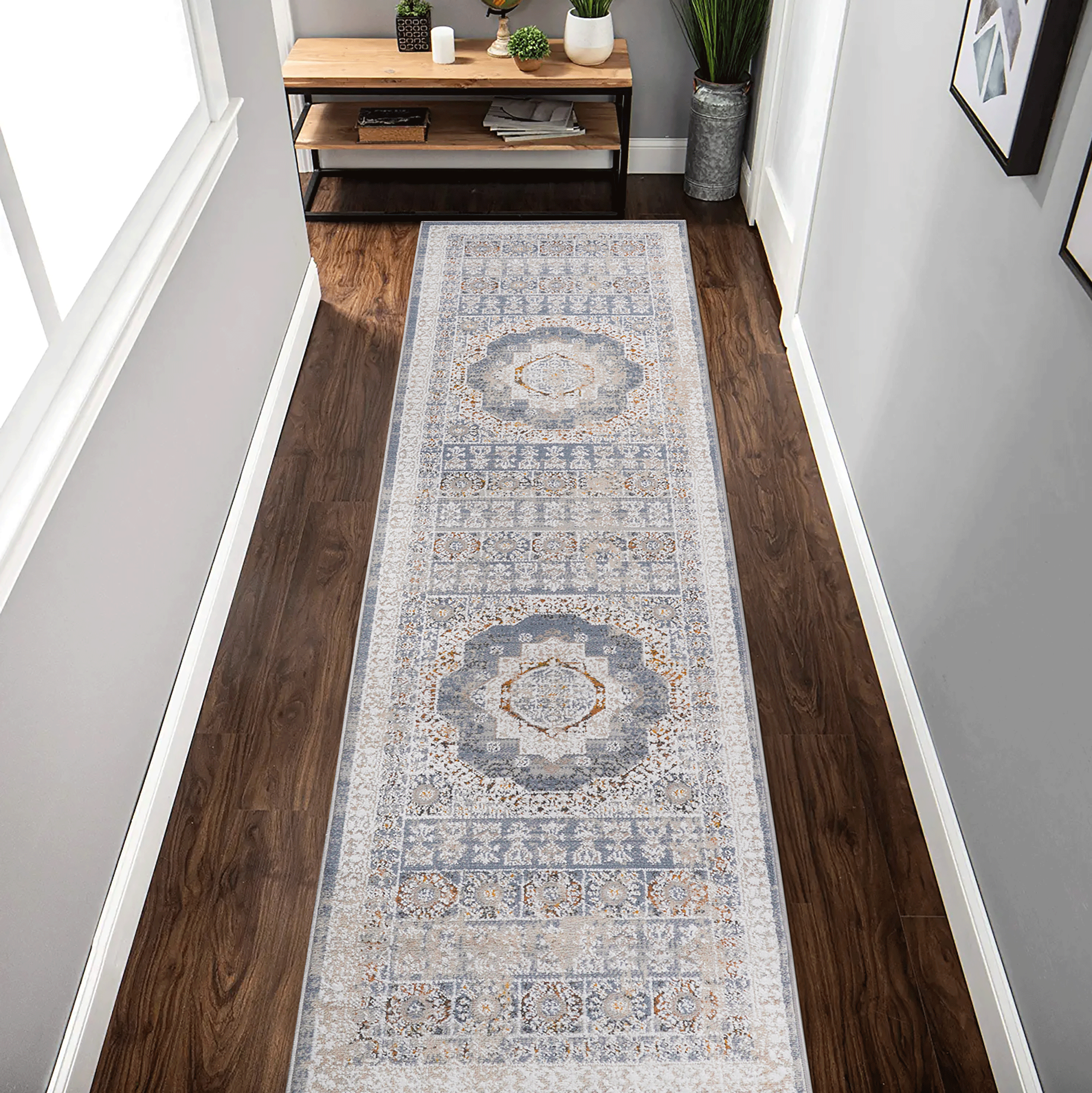 PAYAS tapis coureur 2X8 bleu crème médaillon