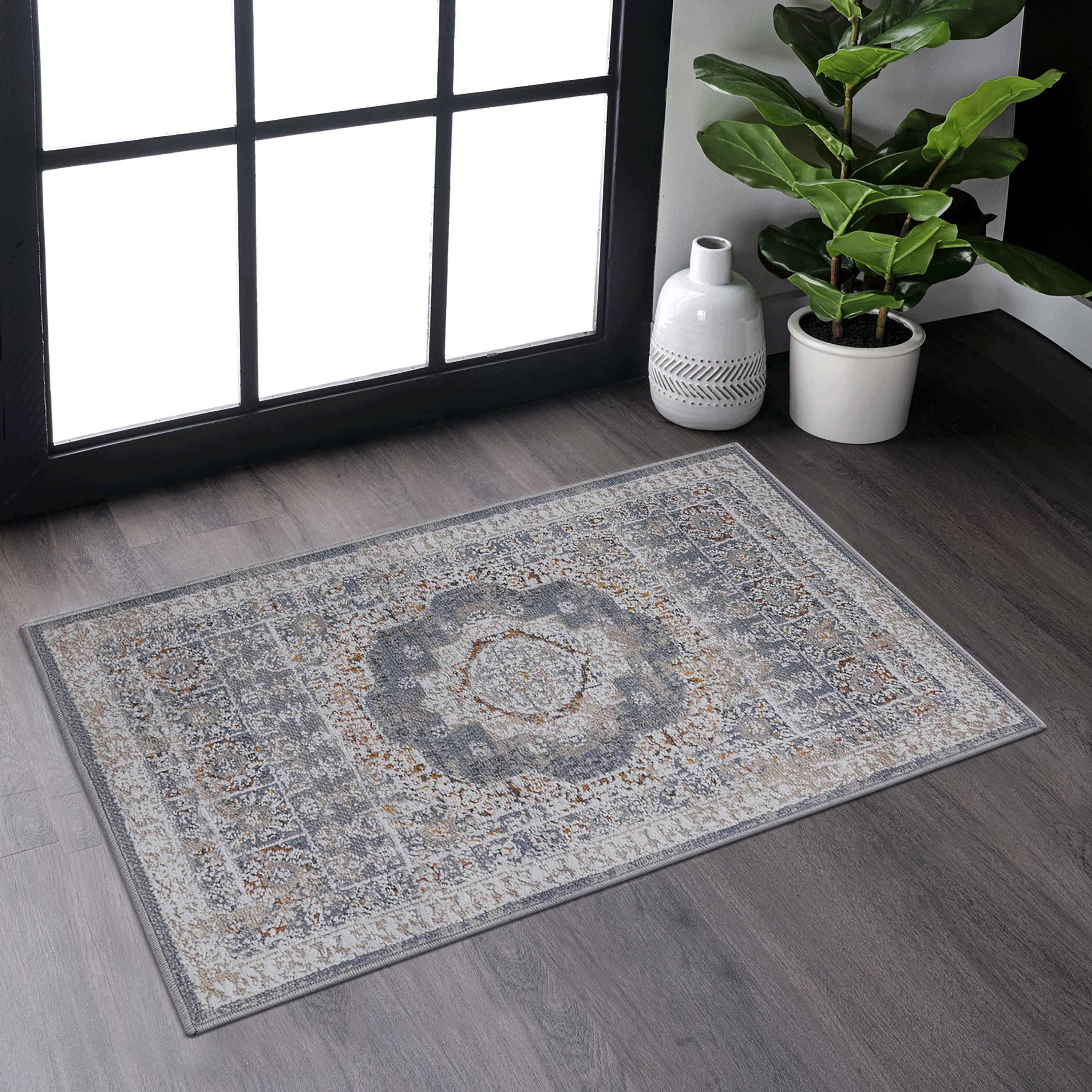 PAYAS 2X3 tapis à motif médaillon bleu ivoire