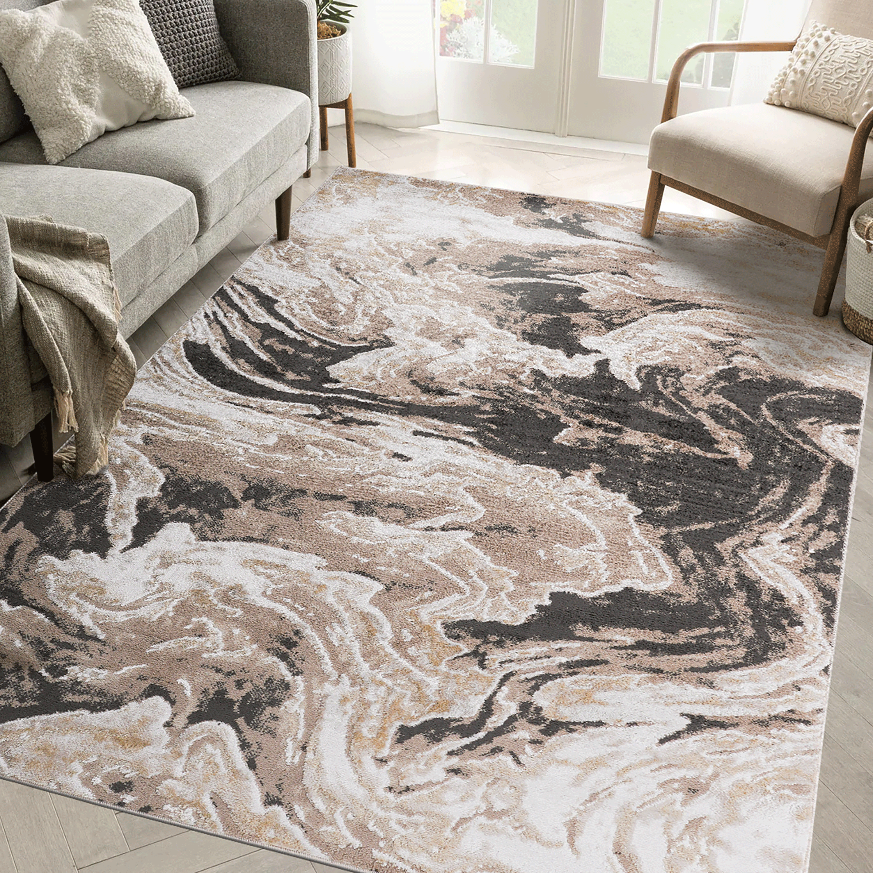 Tapis PAYAS 5x7 brun abstrait
