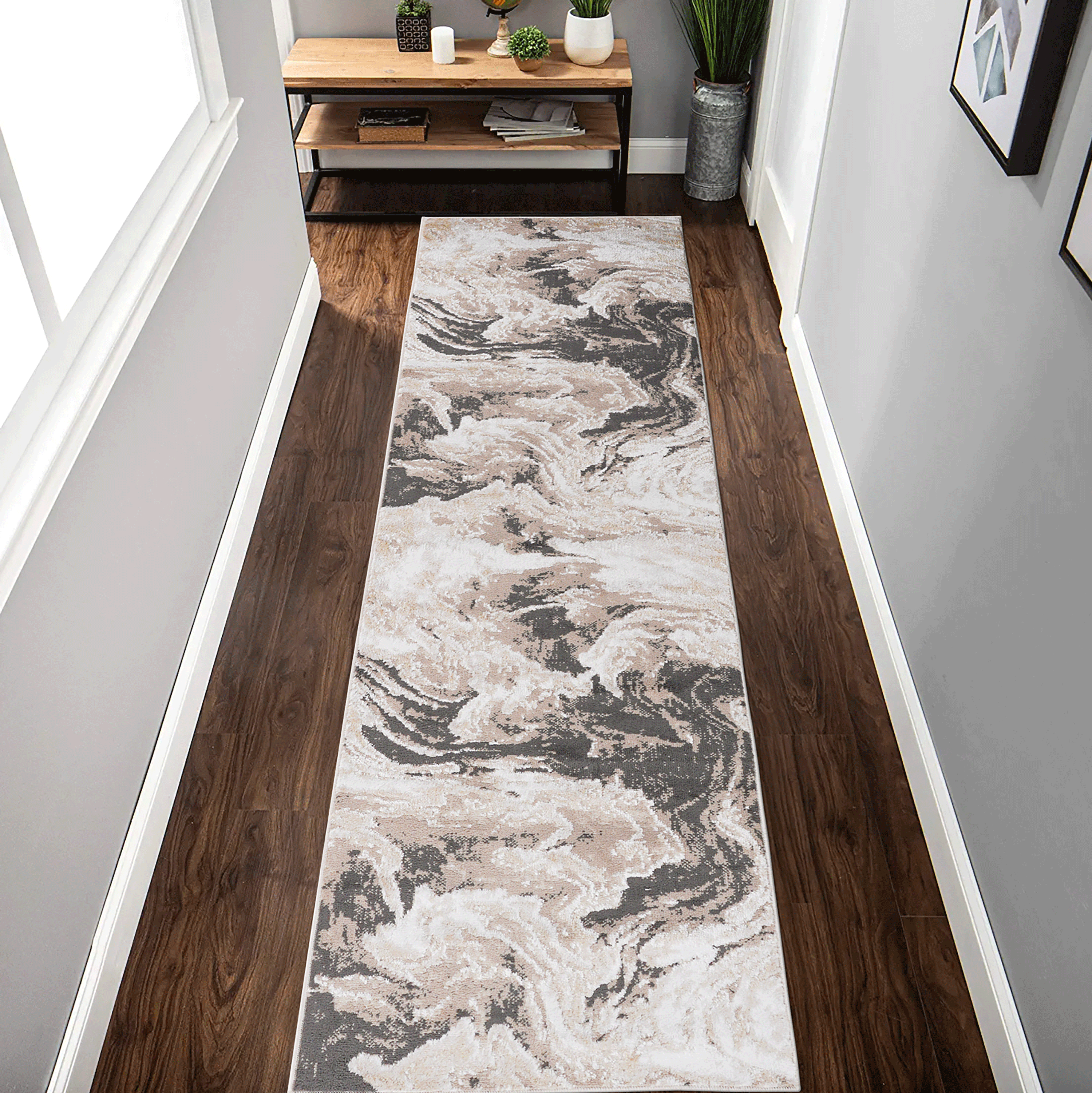 PAYAS 2X8 L.Brown Abstract Runner Rug
