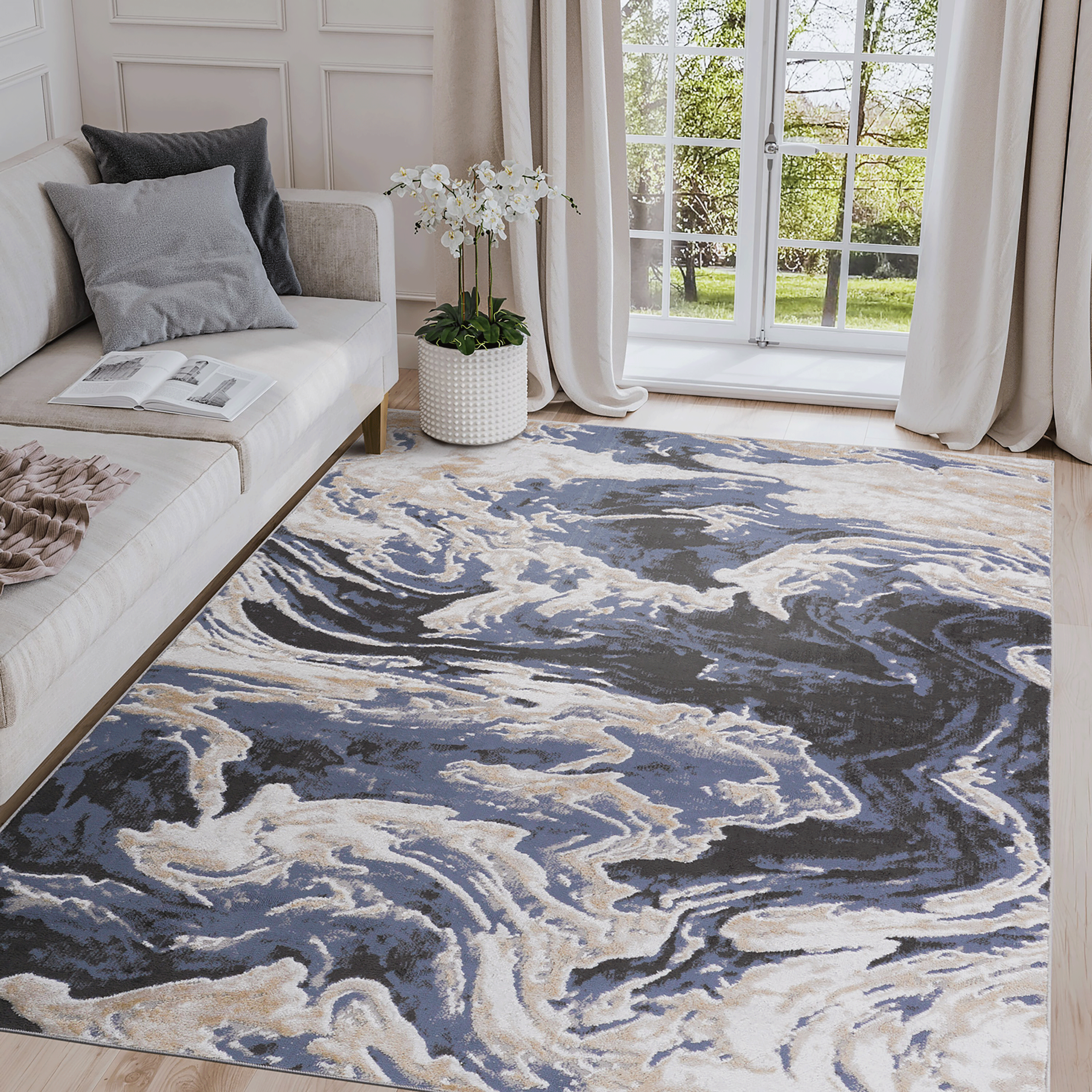PAYAS tapis abstrait 8x10 po bleu clair