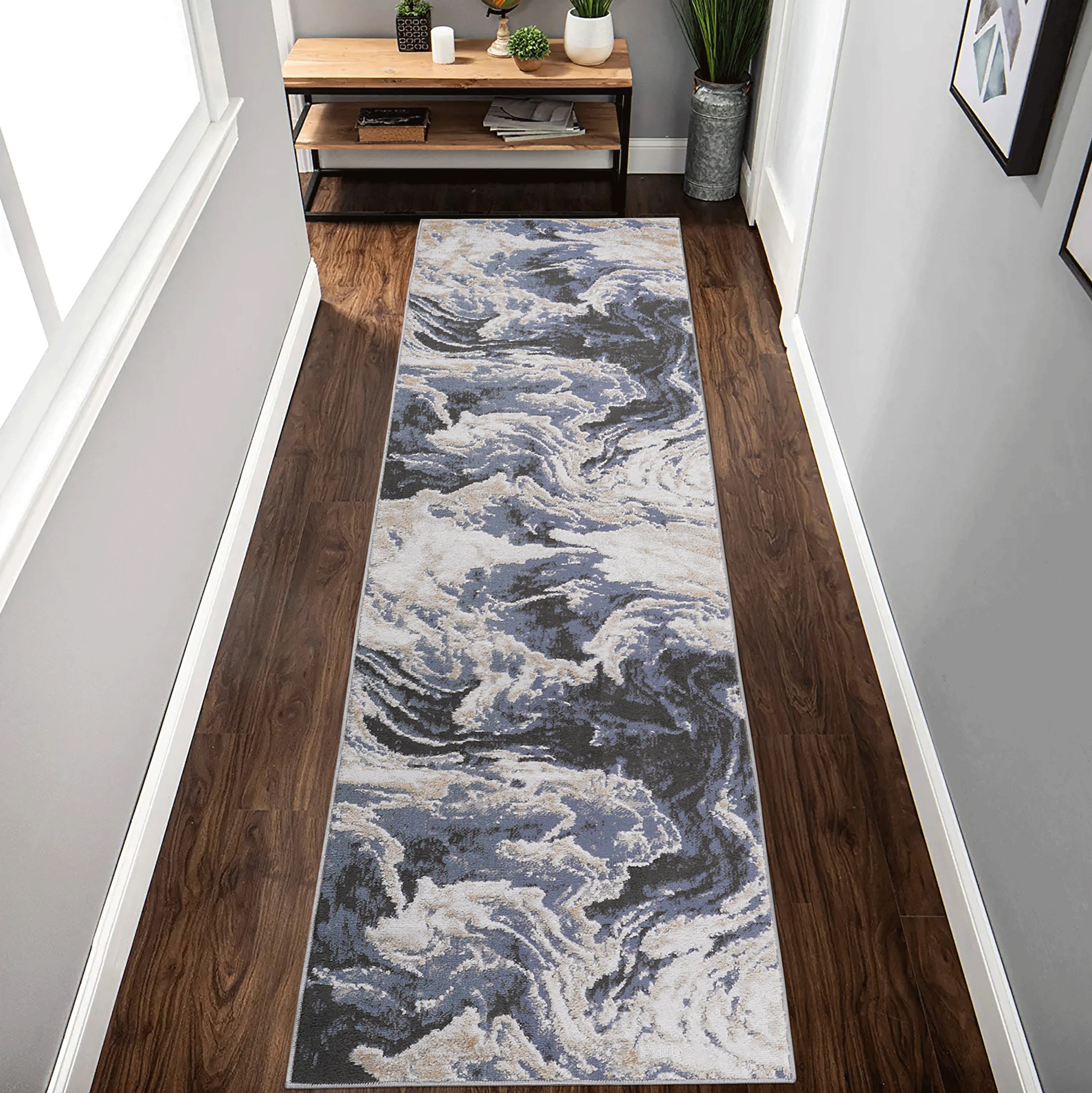 PAYAS Collection 2X8 L.Blue Abstract Runner Rug