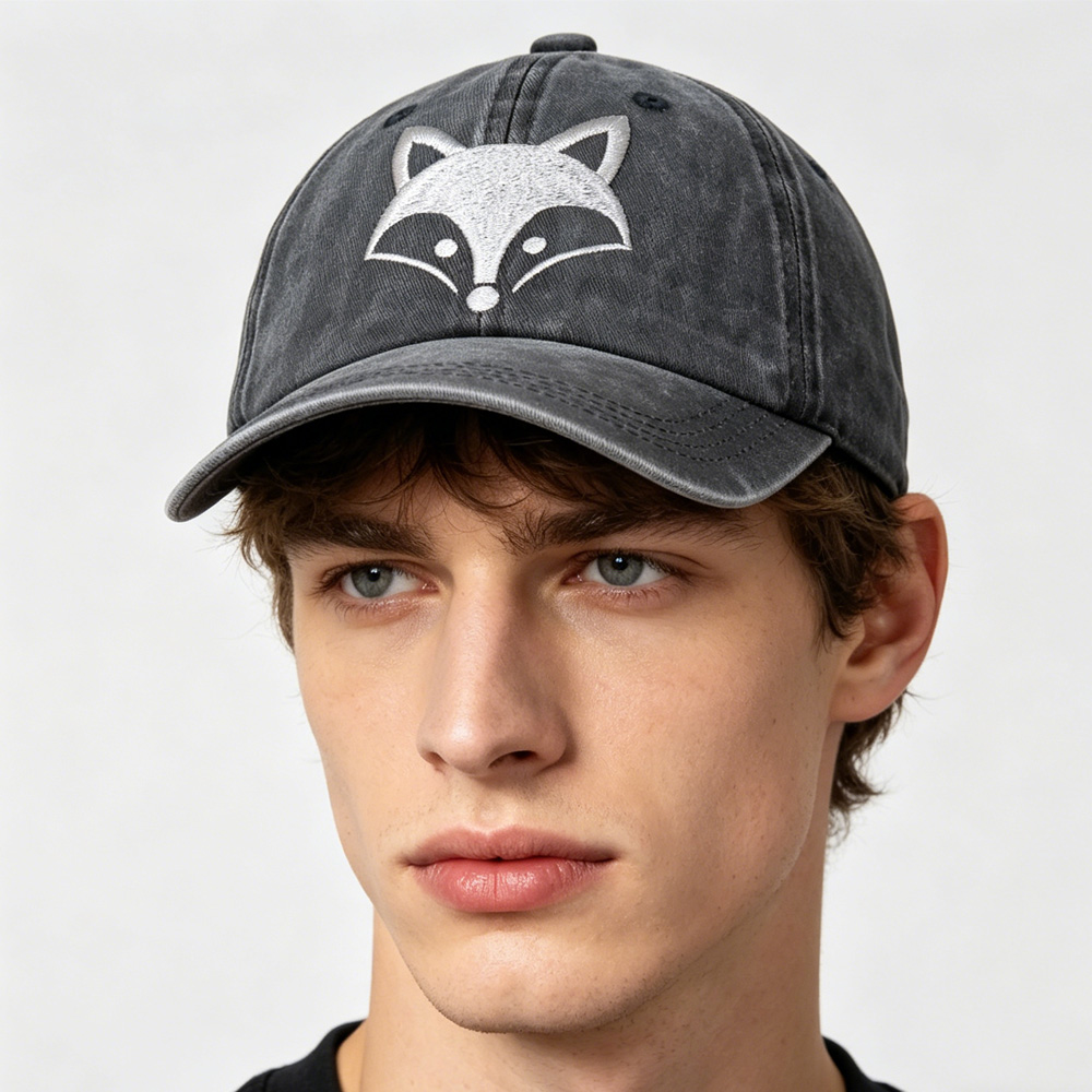 Casquette renard brodée coton lavé 2 pcs