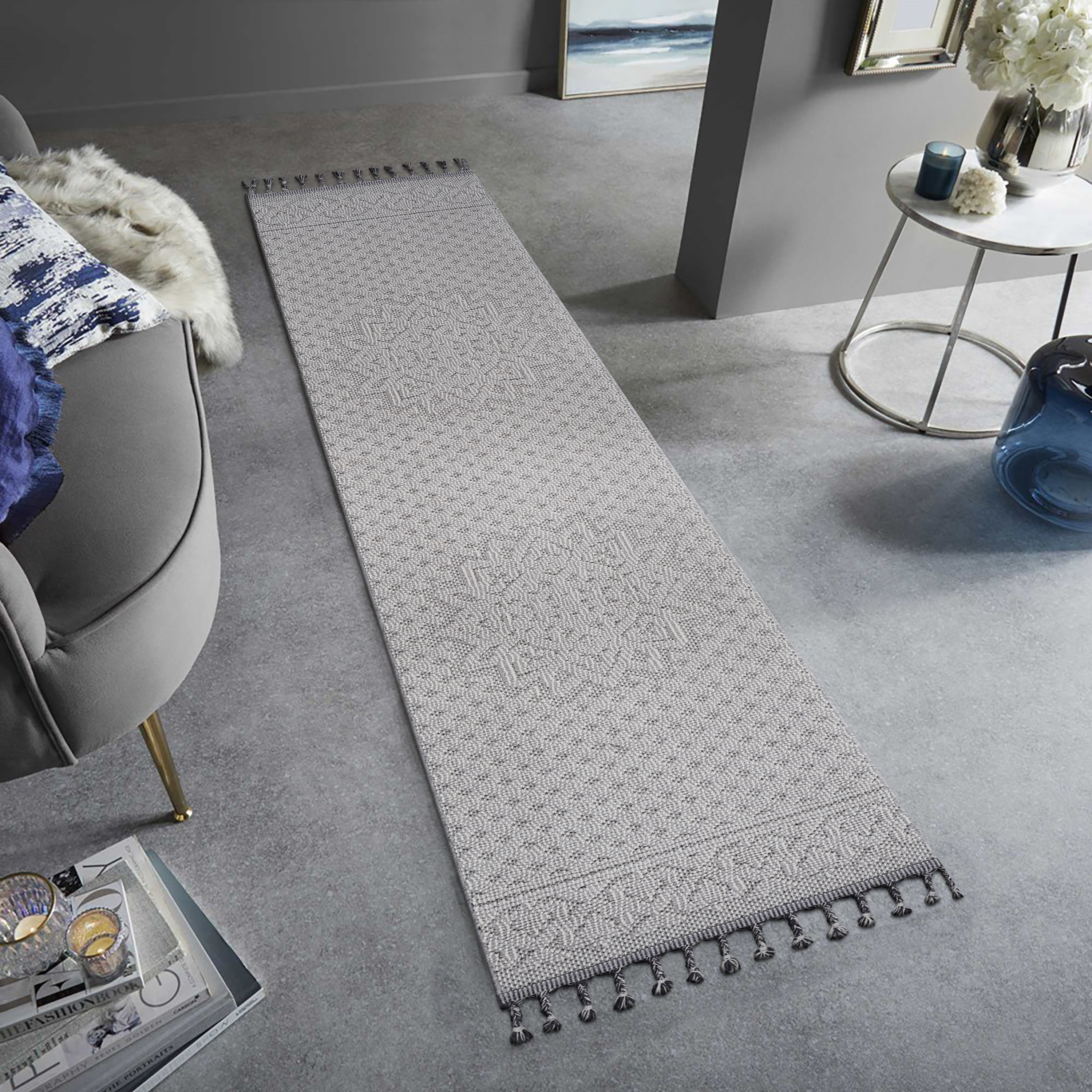 Guros Tapis coureur 2 x 8 pi, médaillon blanc ivoire, intérieur extérieur