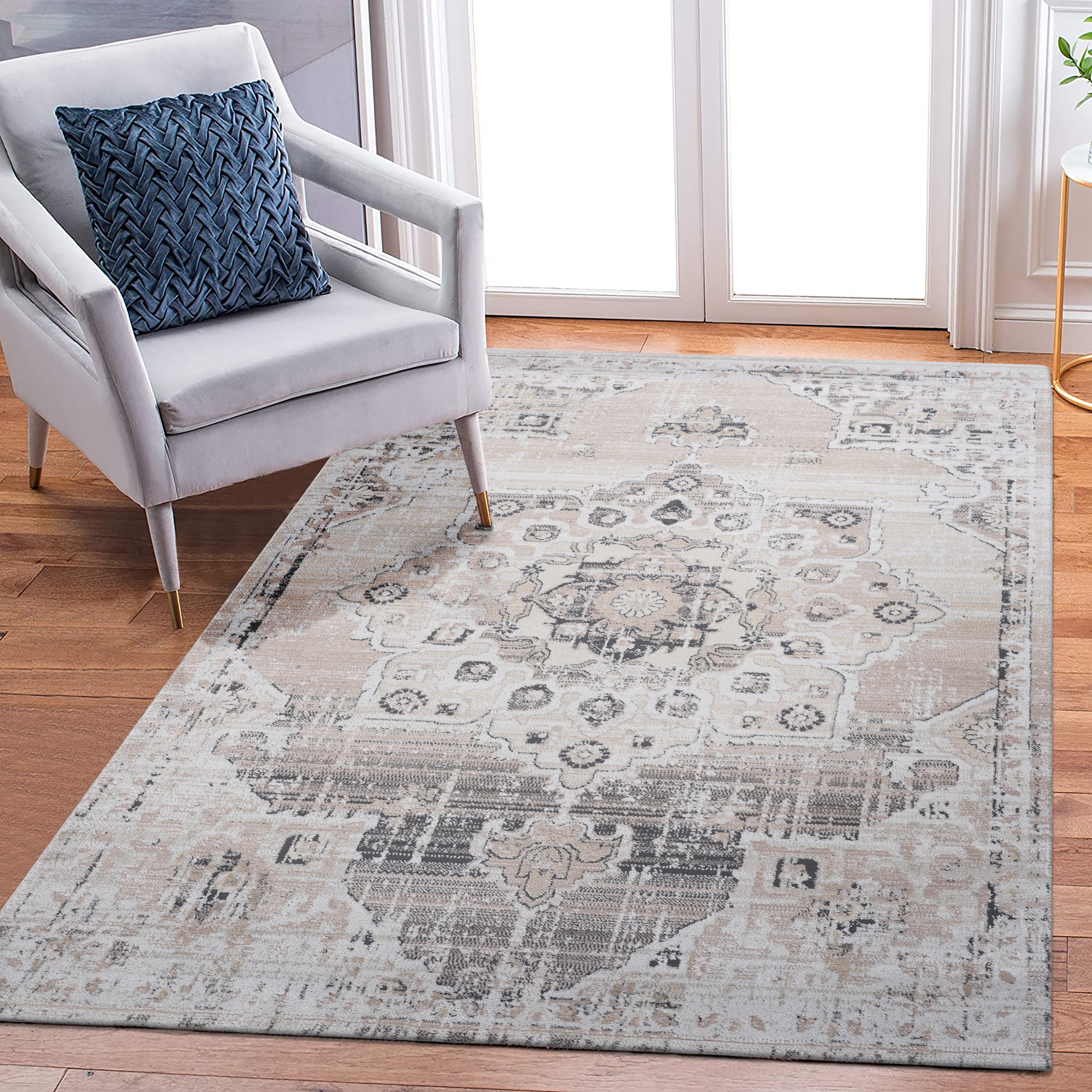 PAYAS tapis 5x7 crème beige médaillon