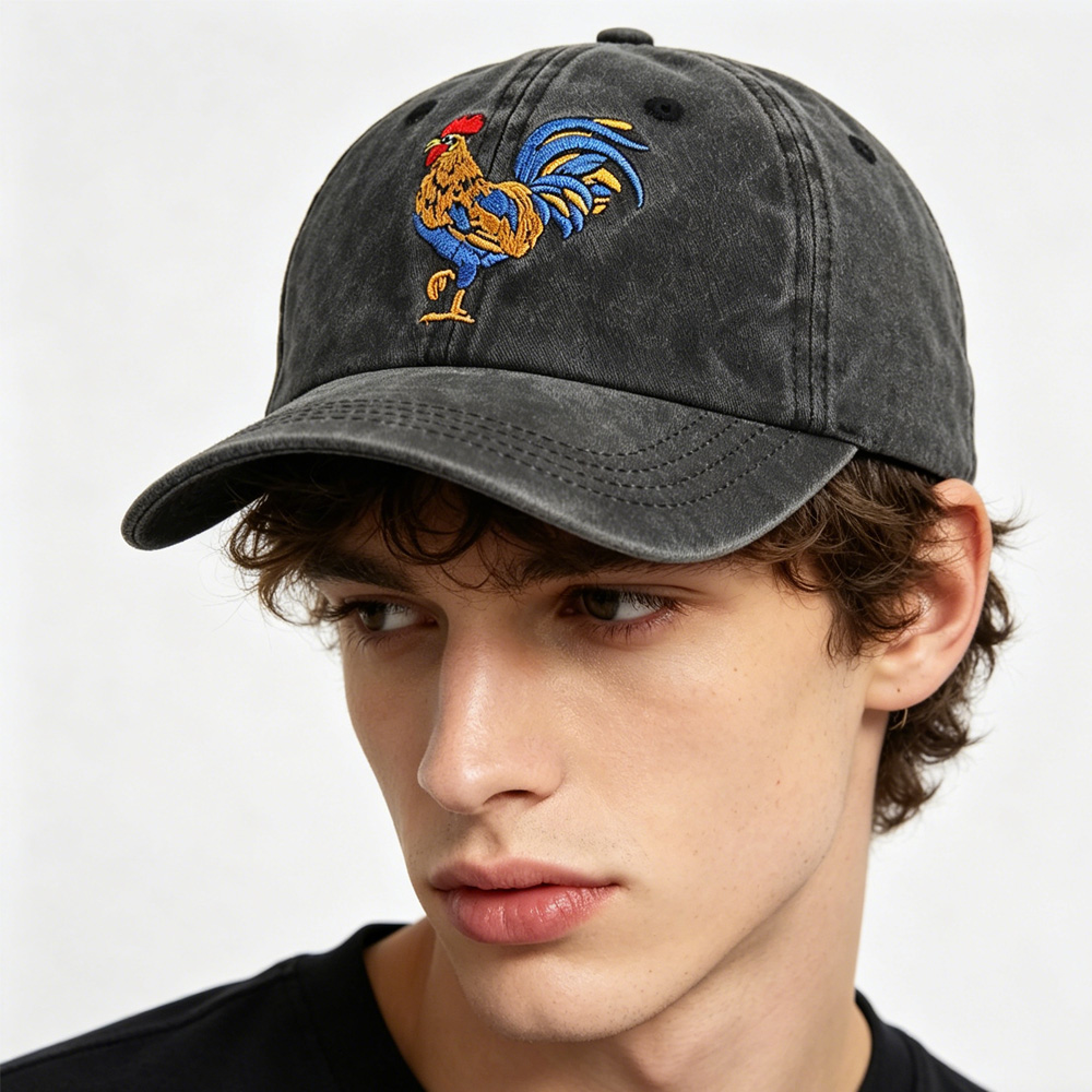 Casquette coq brodée coton lavé 2 pcs