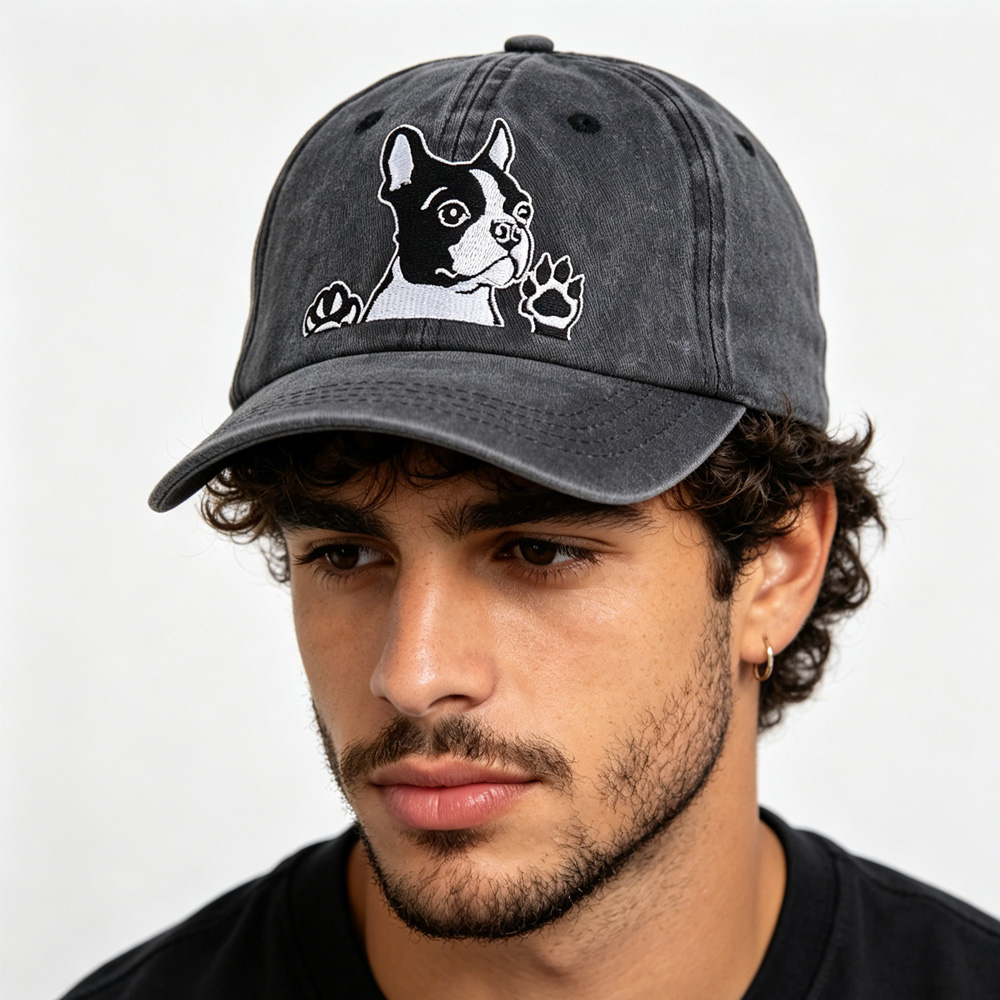 Casquette Boston Terrier brodée coton lavé 2 pcs