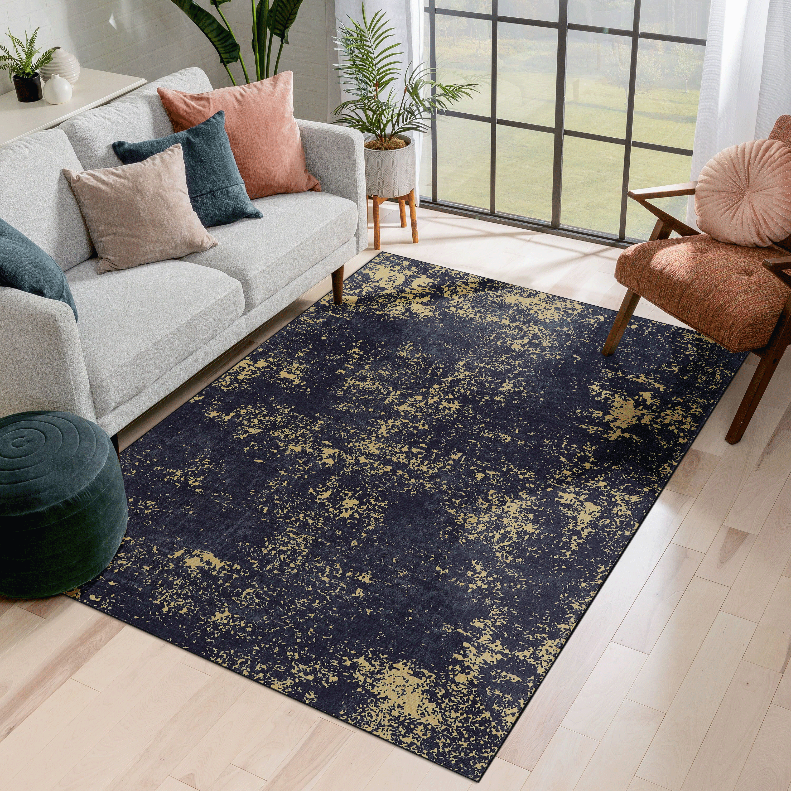 Tapis lavable MAVAL noir/or 6x9 pi