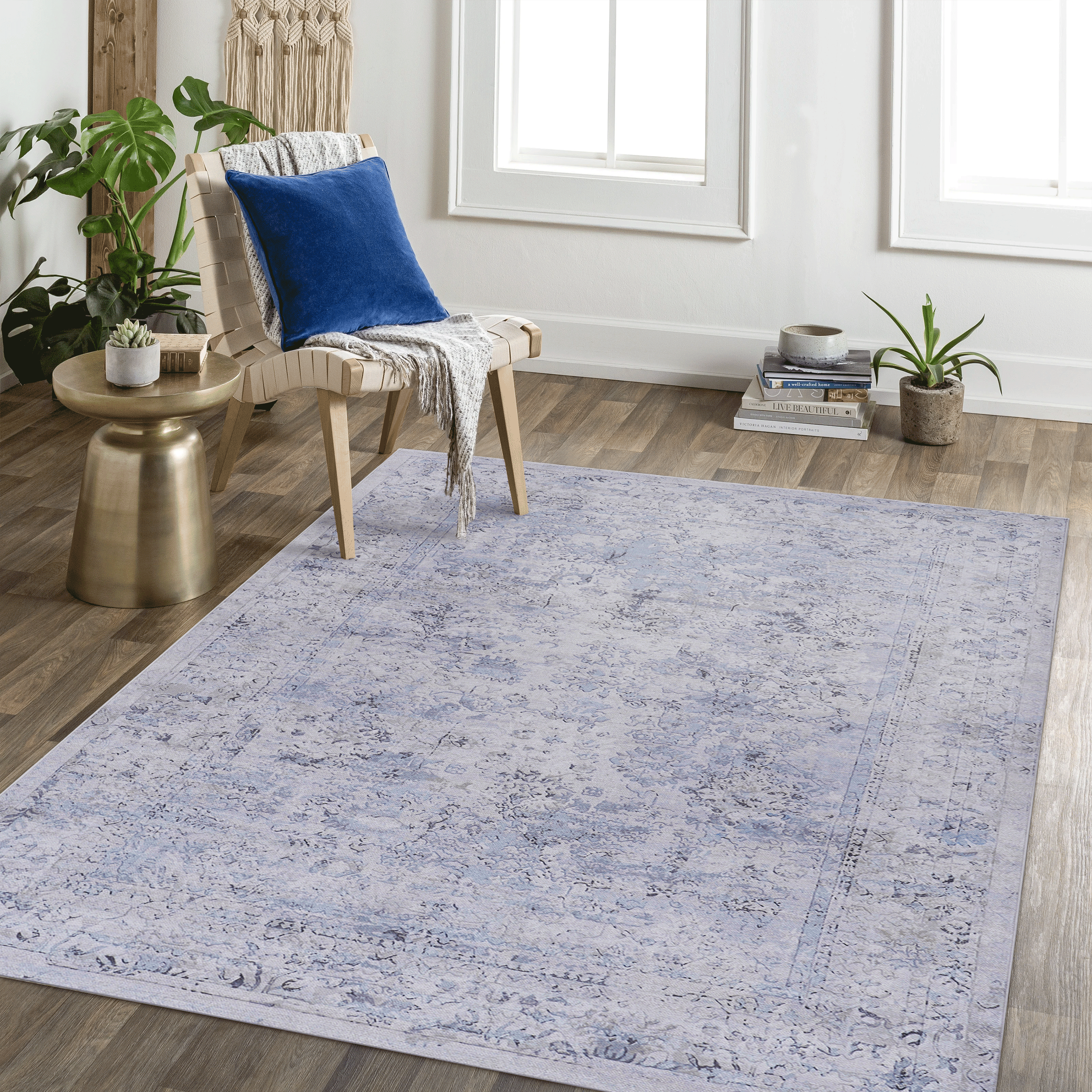 MAVAL Tapis lavable 3x5 bleu-crème