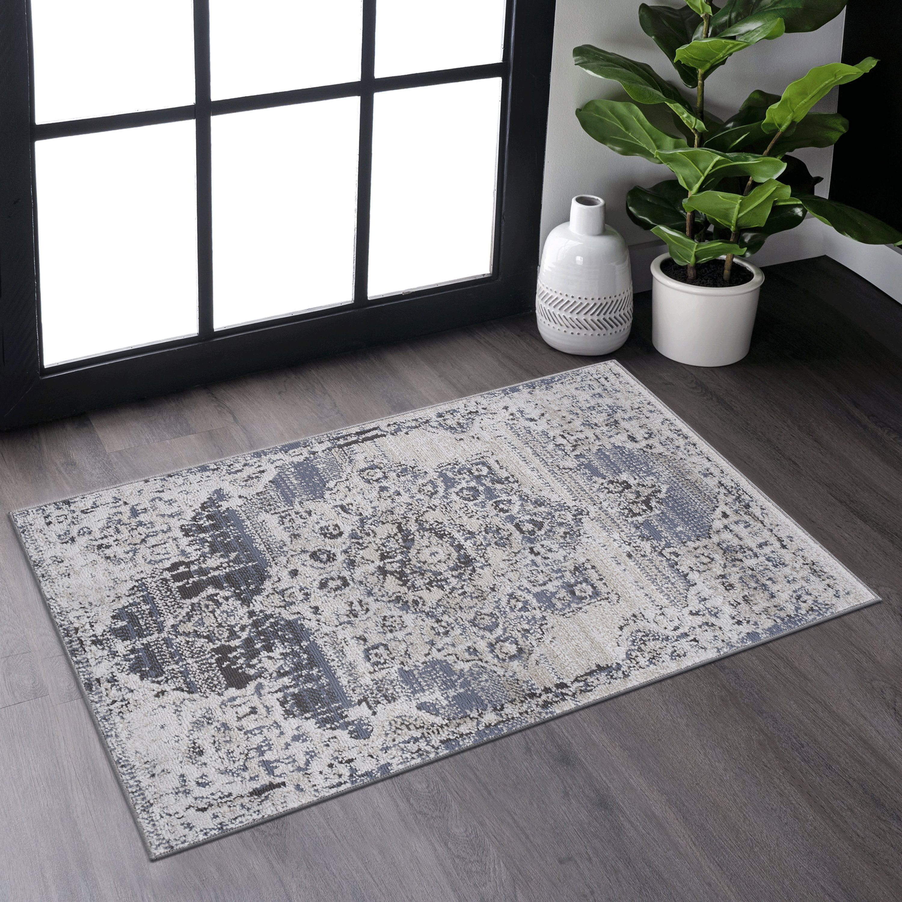 PAYAS tapis 2X3 crème bleu médaillon