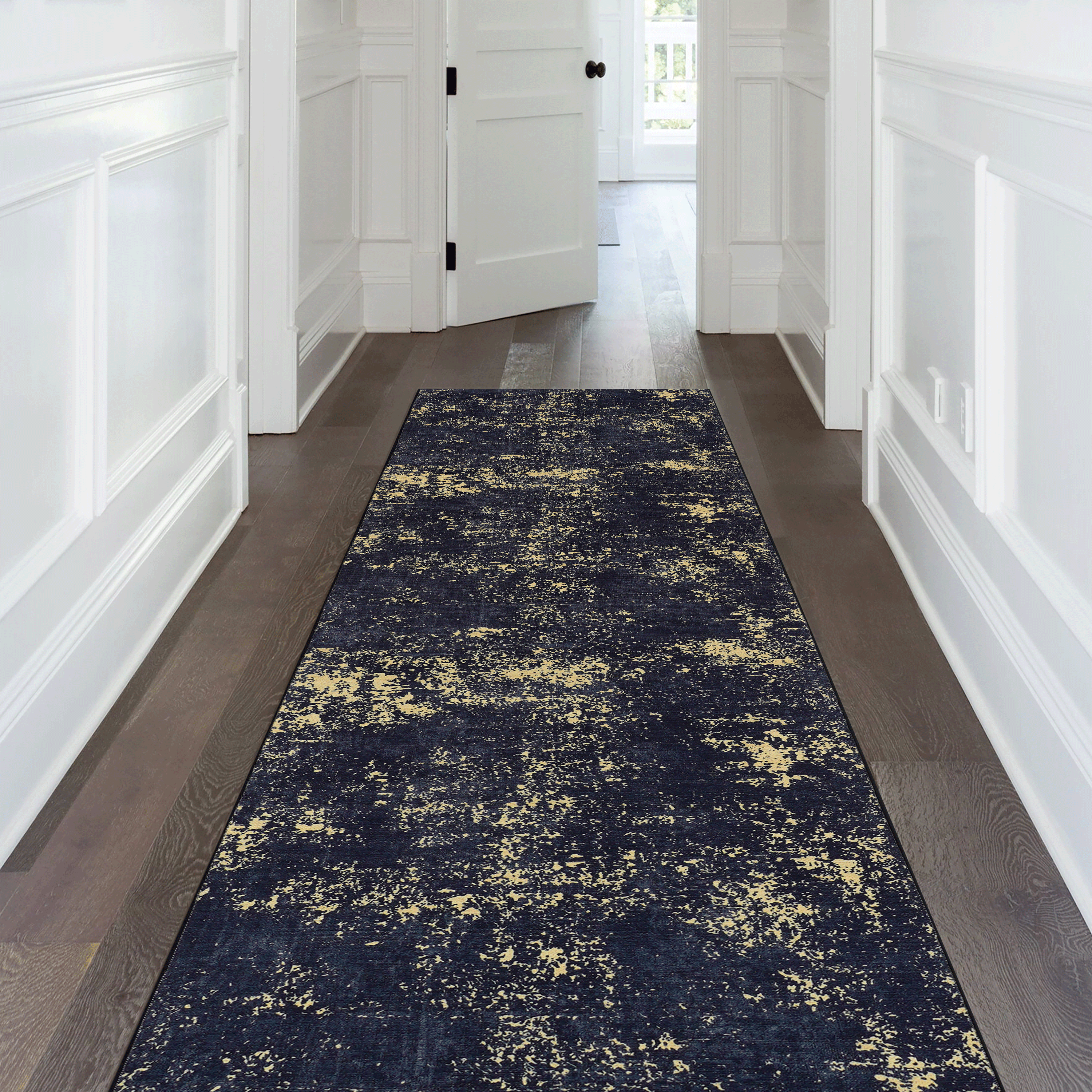 MAVAL Tapis noir lavable couloir 2'6" X 10", noir or