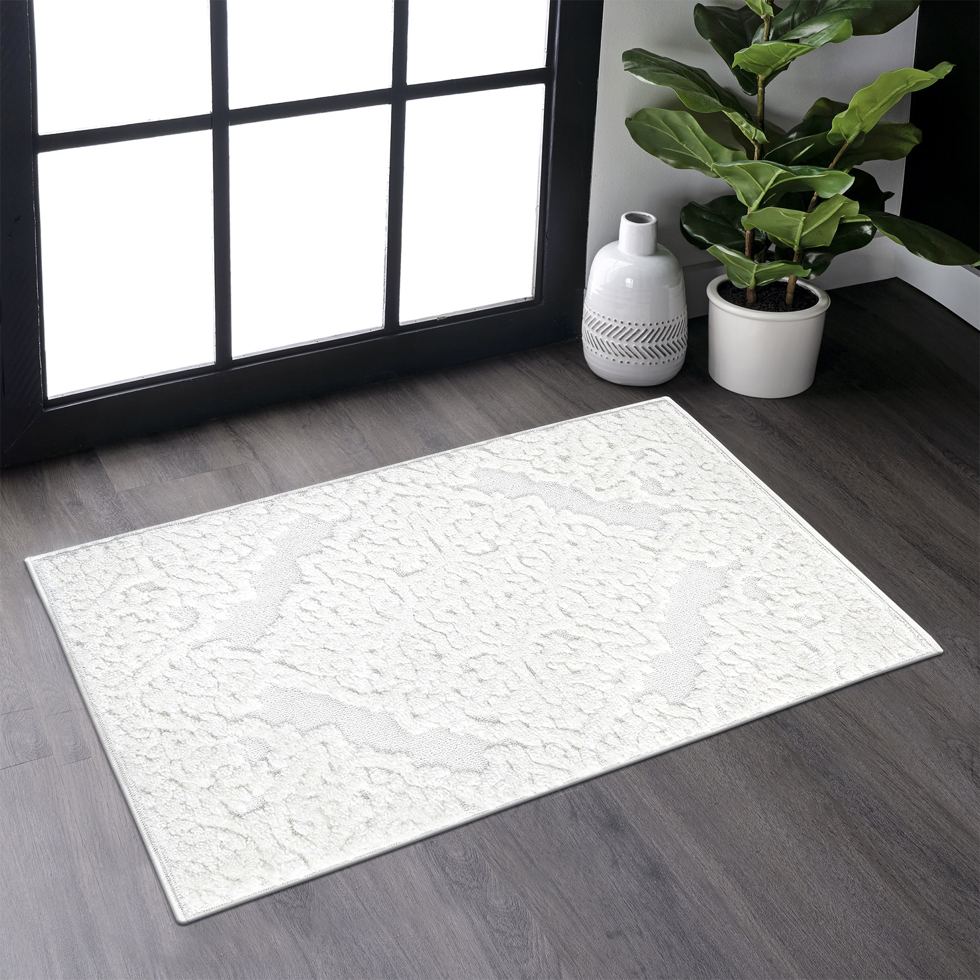 Tapis Step Collection médaillon crème 2'x3' bohème non pelucheux