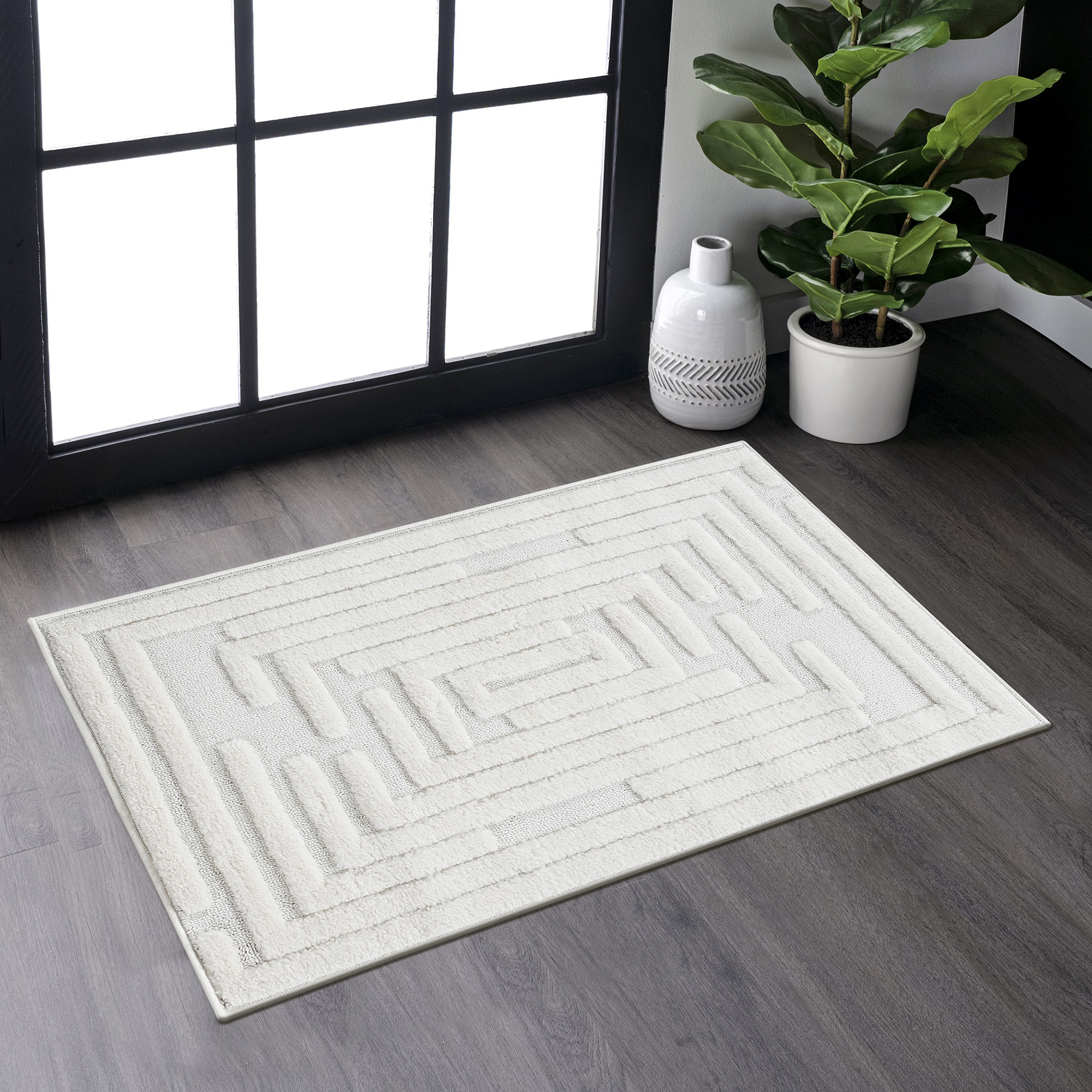 Tapis intérieur géométrique crème 2 x 3 pi, collection Step