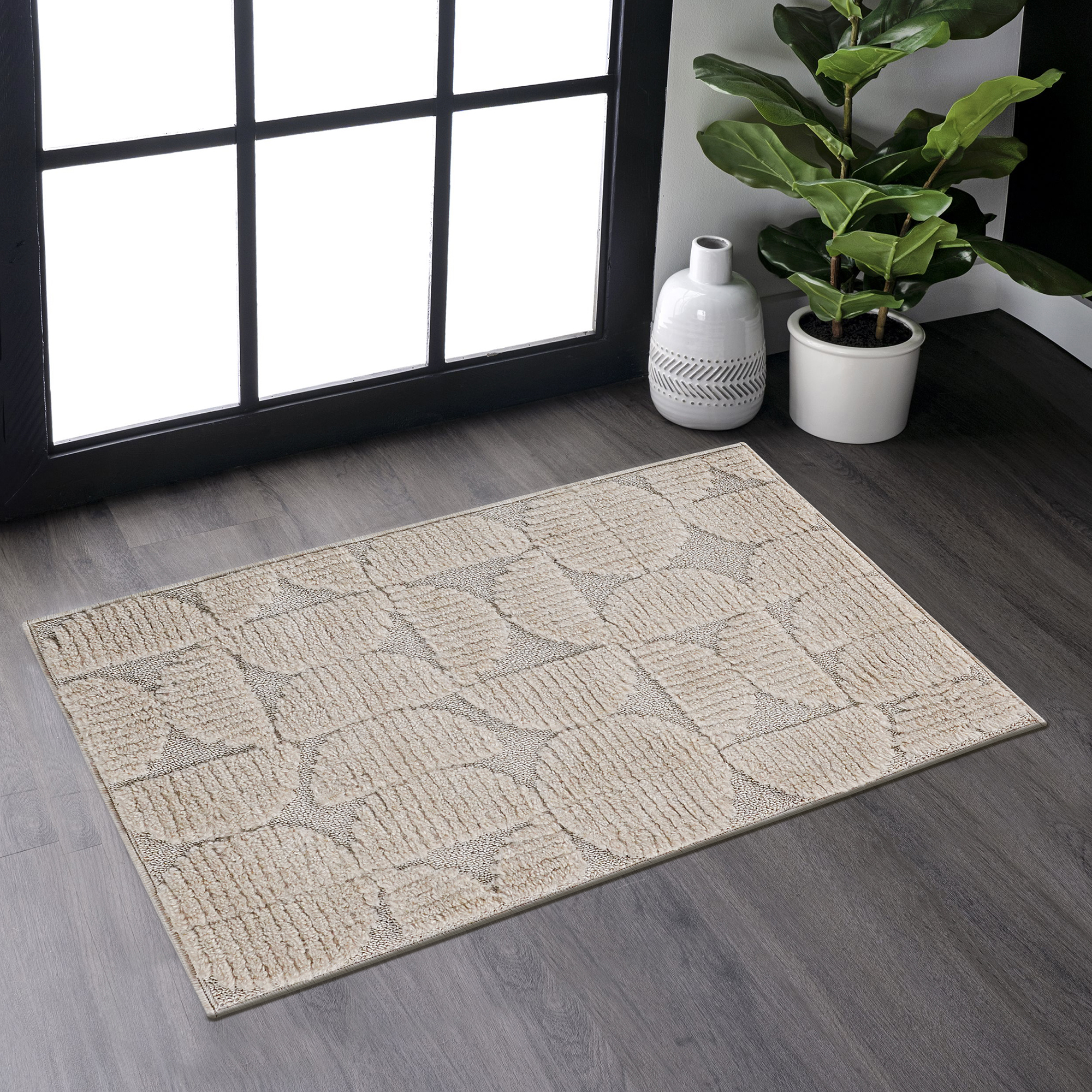 Tapis Step Collection 2'x3' beige géométrique