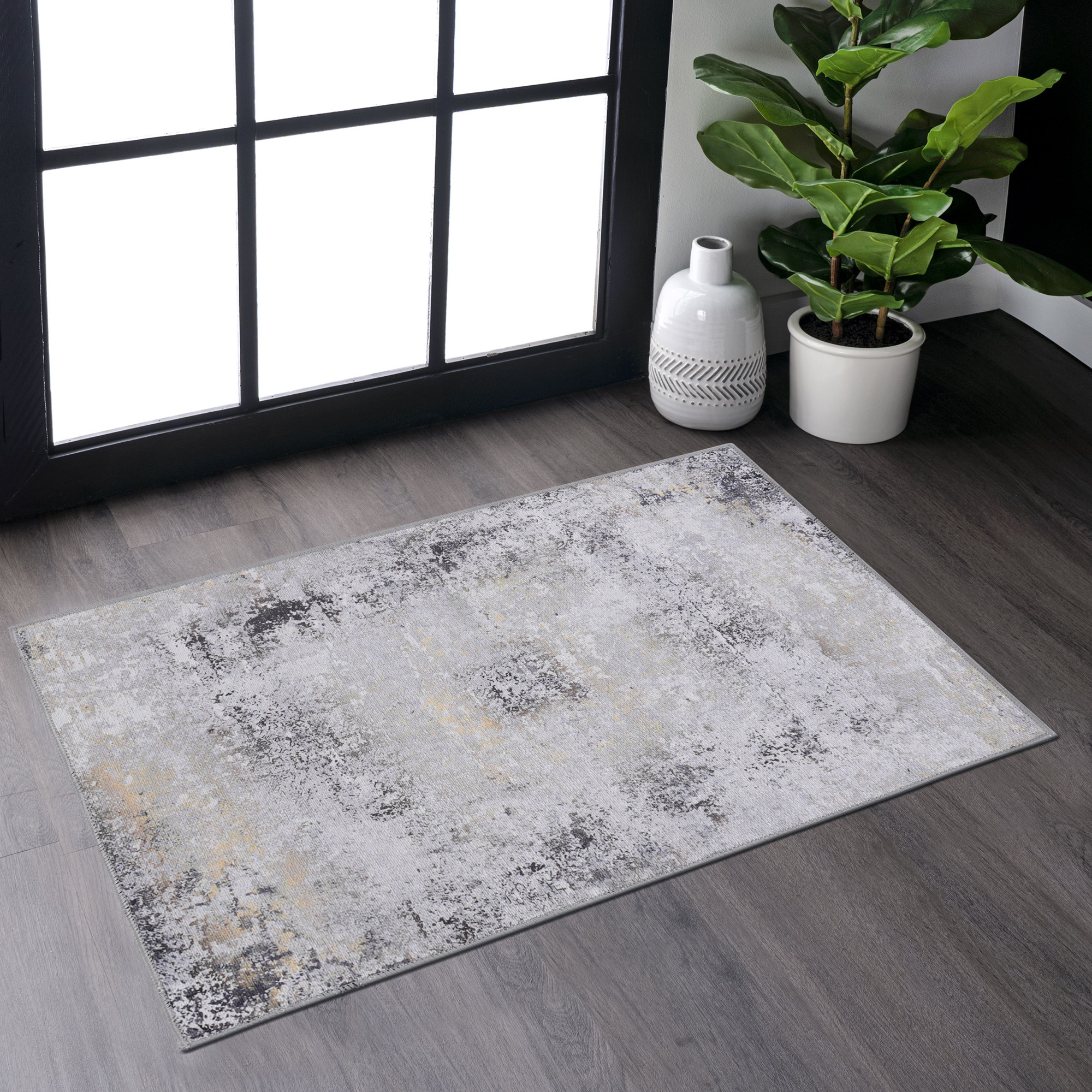 MAVAL Tapis lavable or 2' x 3', tapis entrée gris or