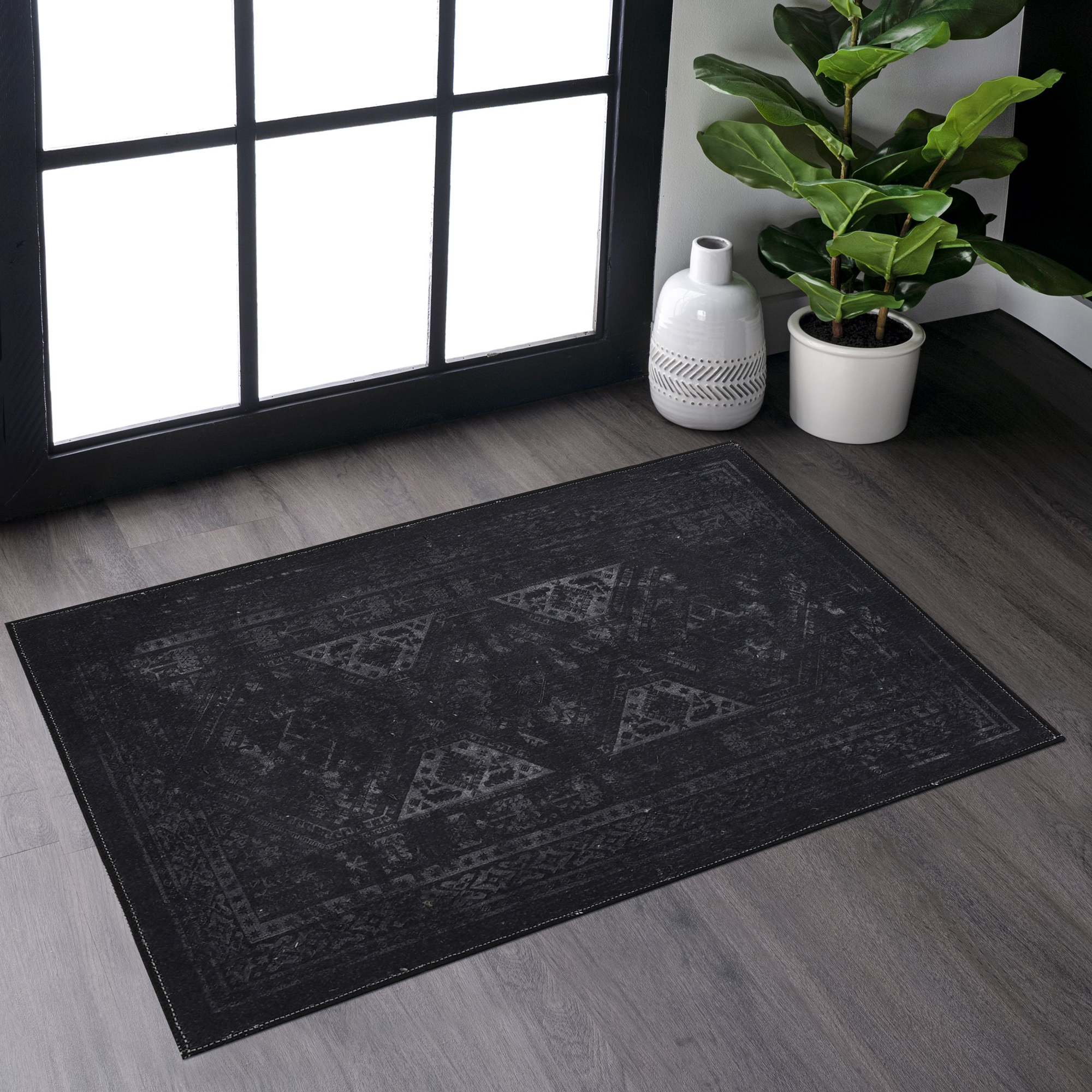 MAVAL Tapis noir 2'x3' paillasson noir gris