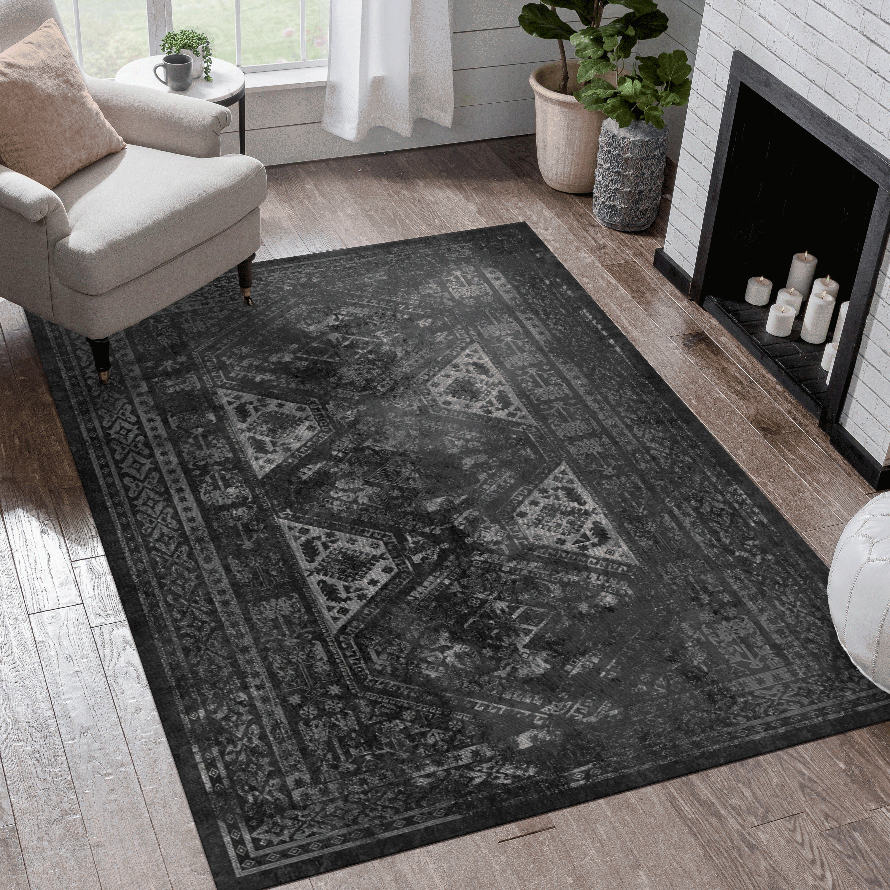 MAVAL Tapis lavable 8x10 noir gris