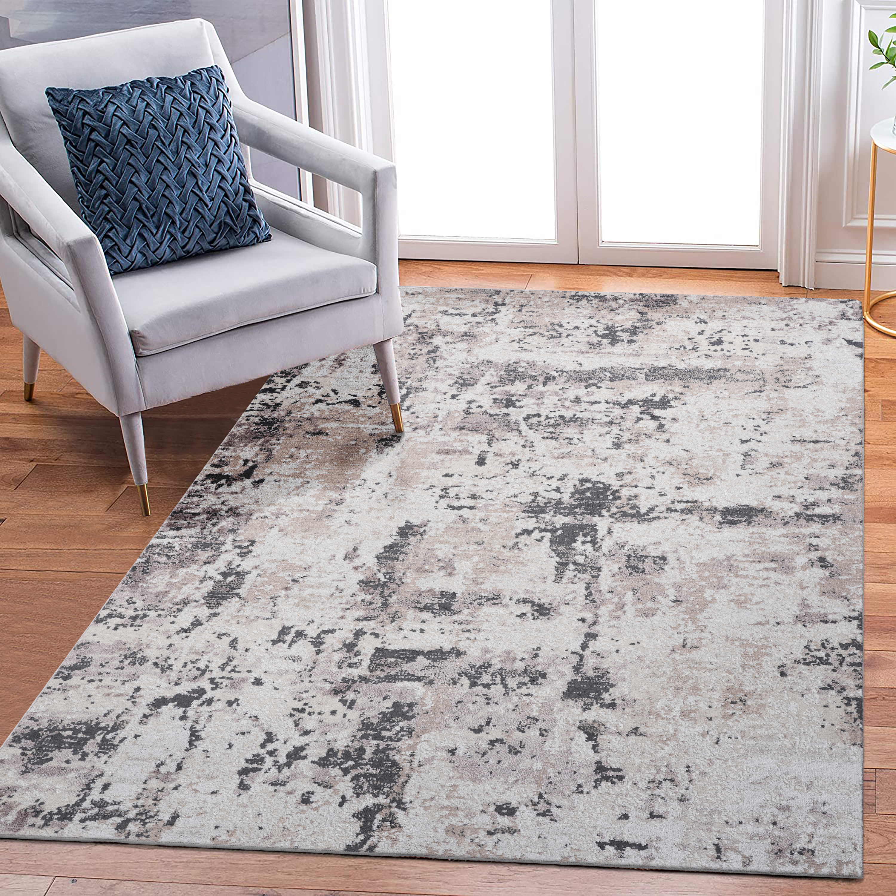 Tapis de zone PAYAS 5X7 crème et brun abstrait