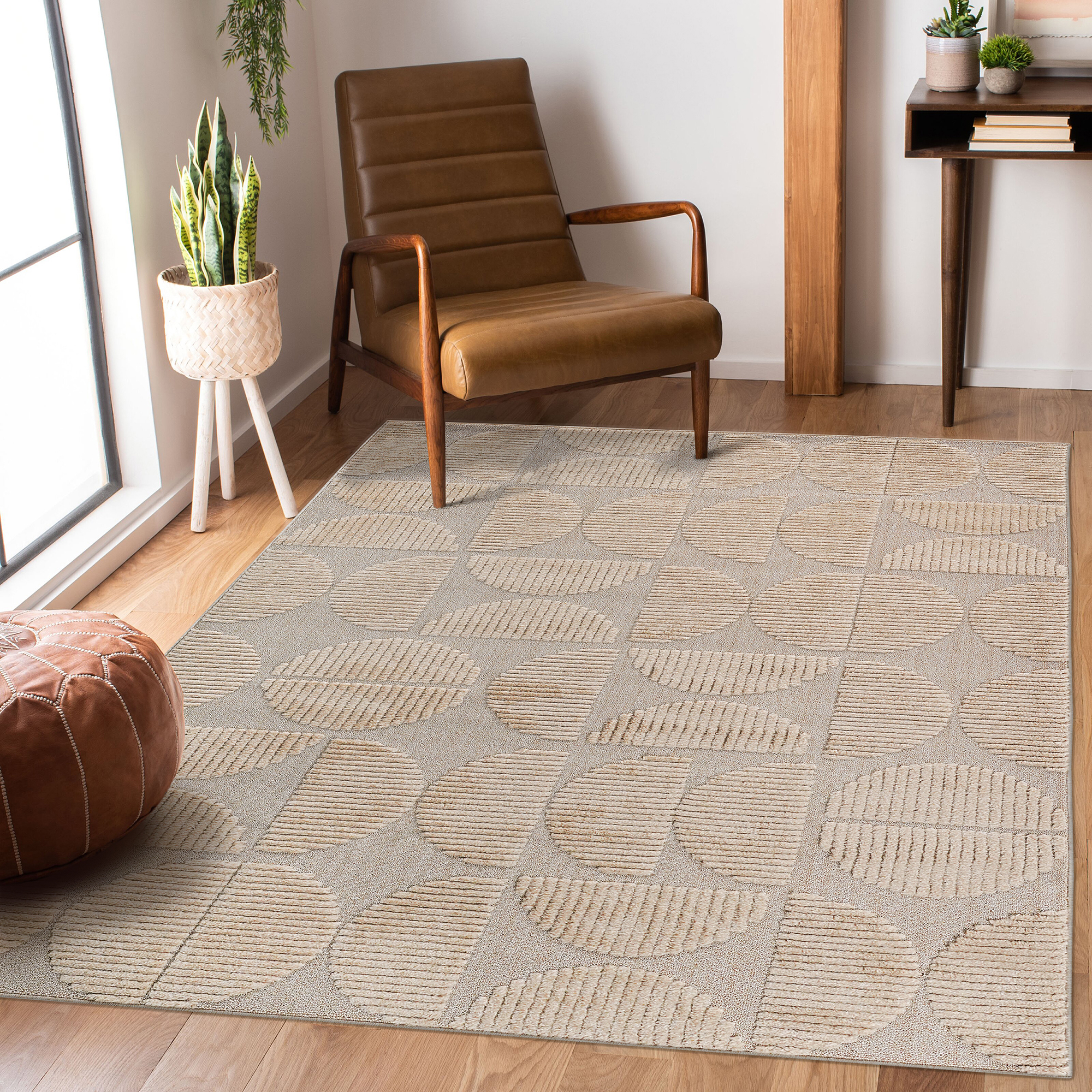 Tapis géométrique beige 7'9"x10', non-pelucheux