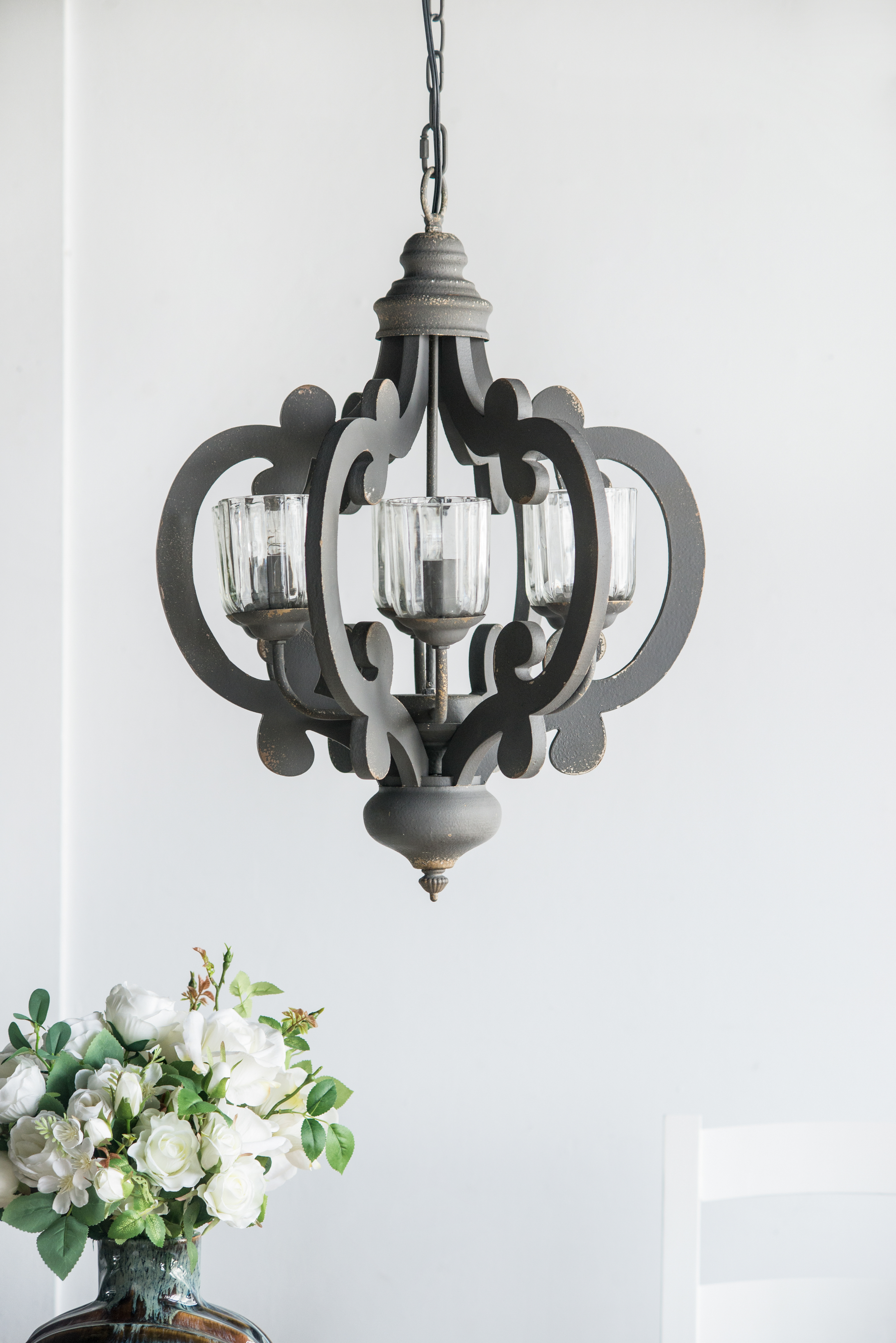Lustre ferme 6 lumières bois chaîne ajustable