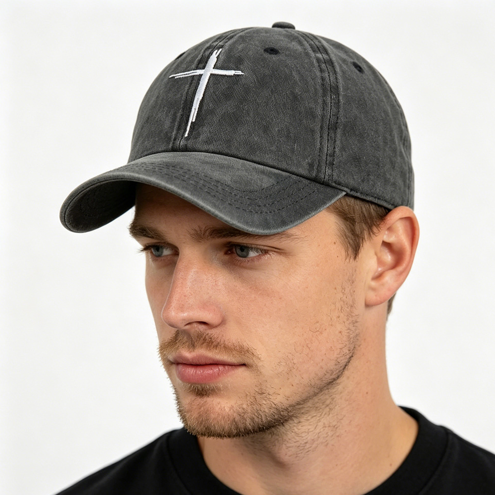 Casquette croix brodée coton lavé streetwear 2 pcs