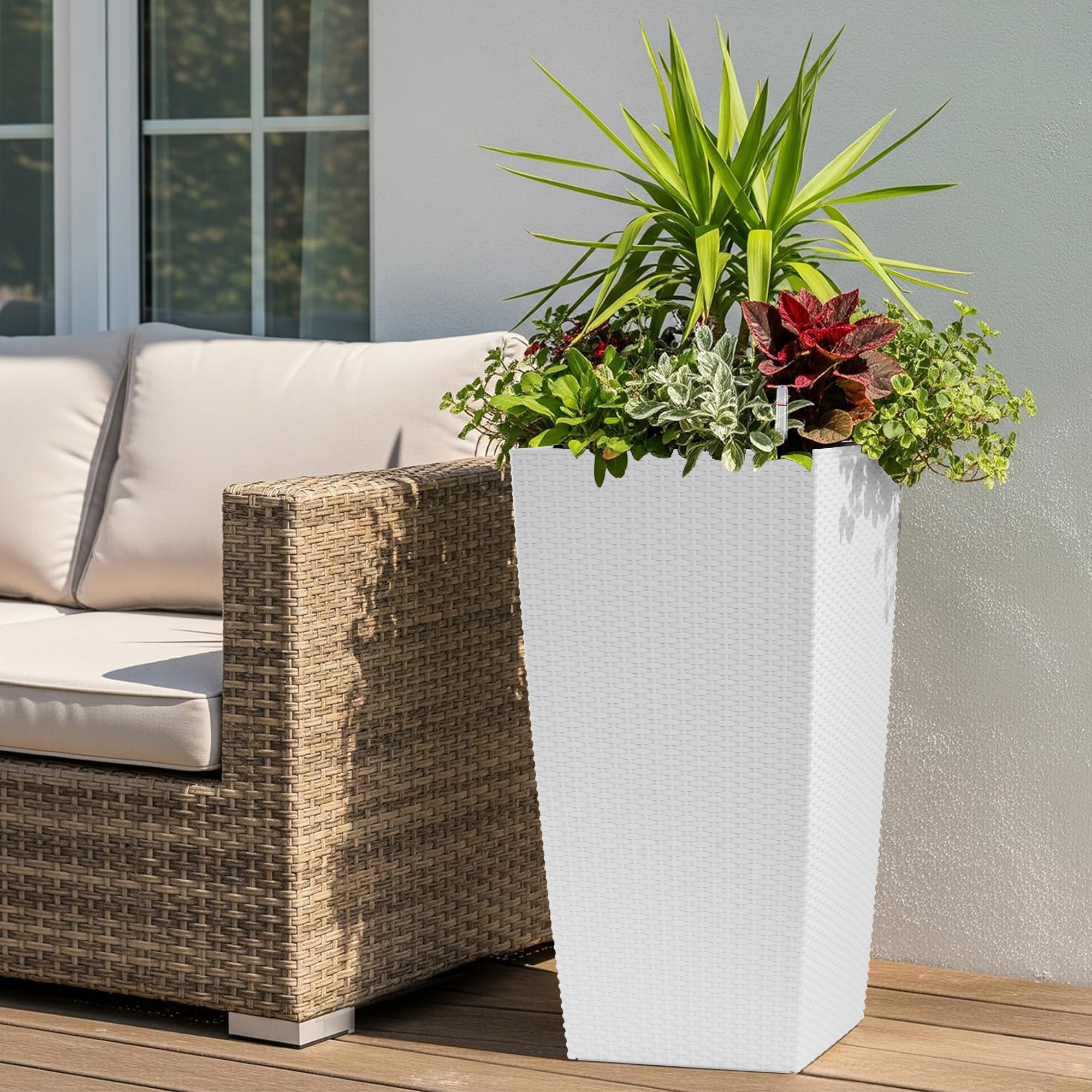 Pot fleur 30po drainage autonettoyant, blanc, intérieur/ext