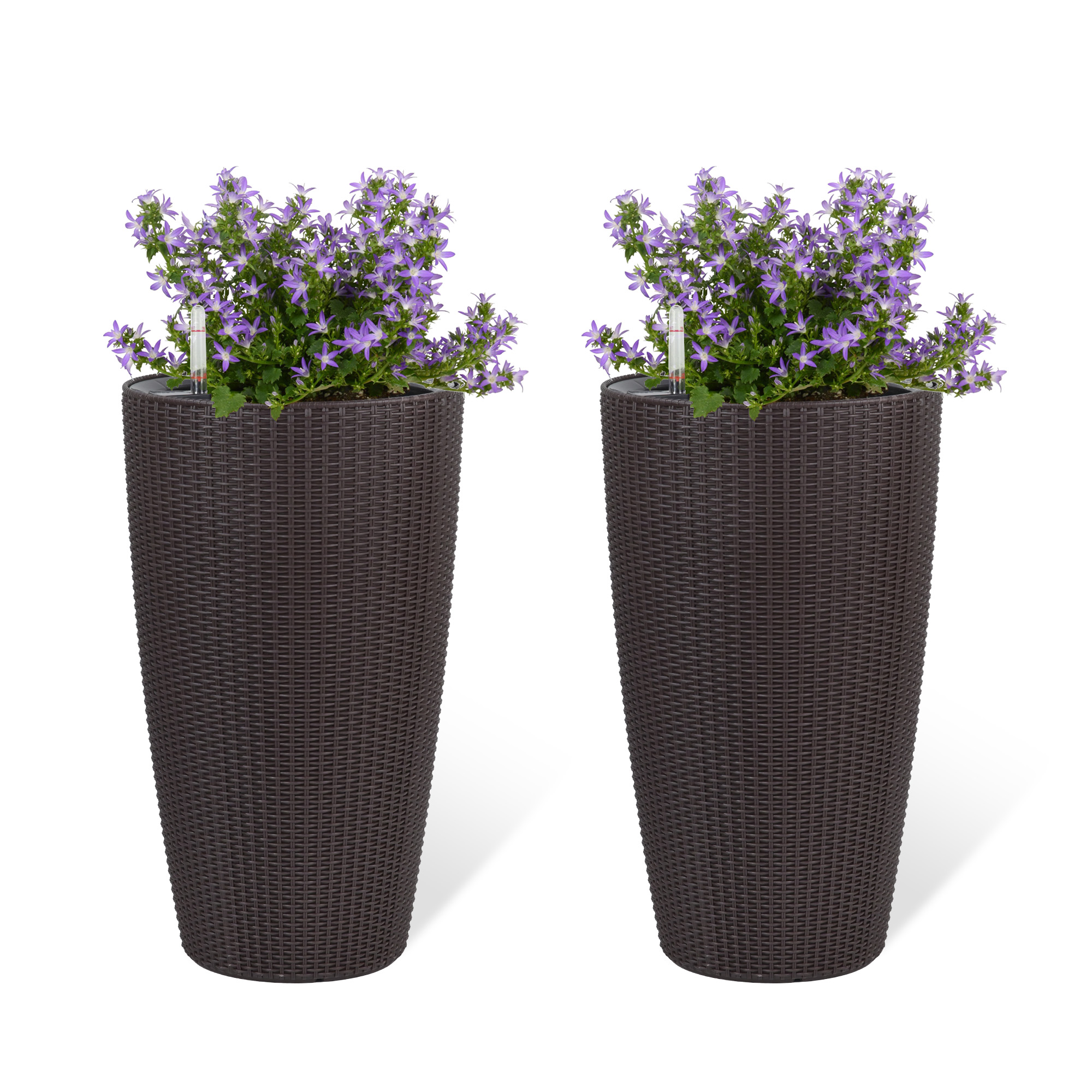 Ensemble 2 jardinières rotin 22po moniteur eau arrosage brun
