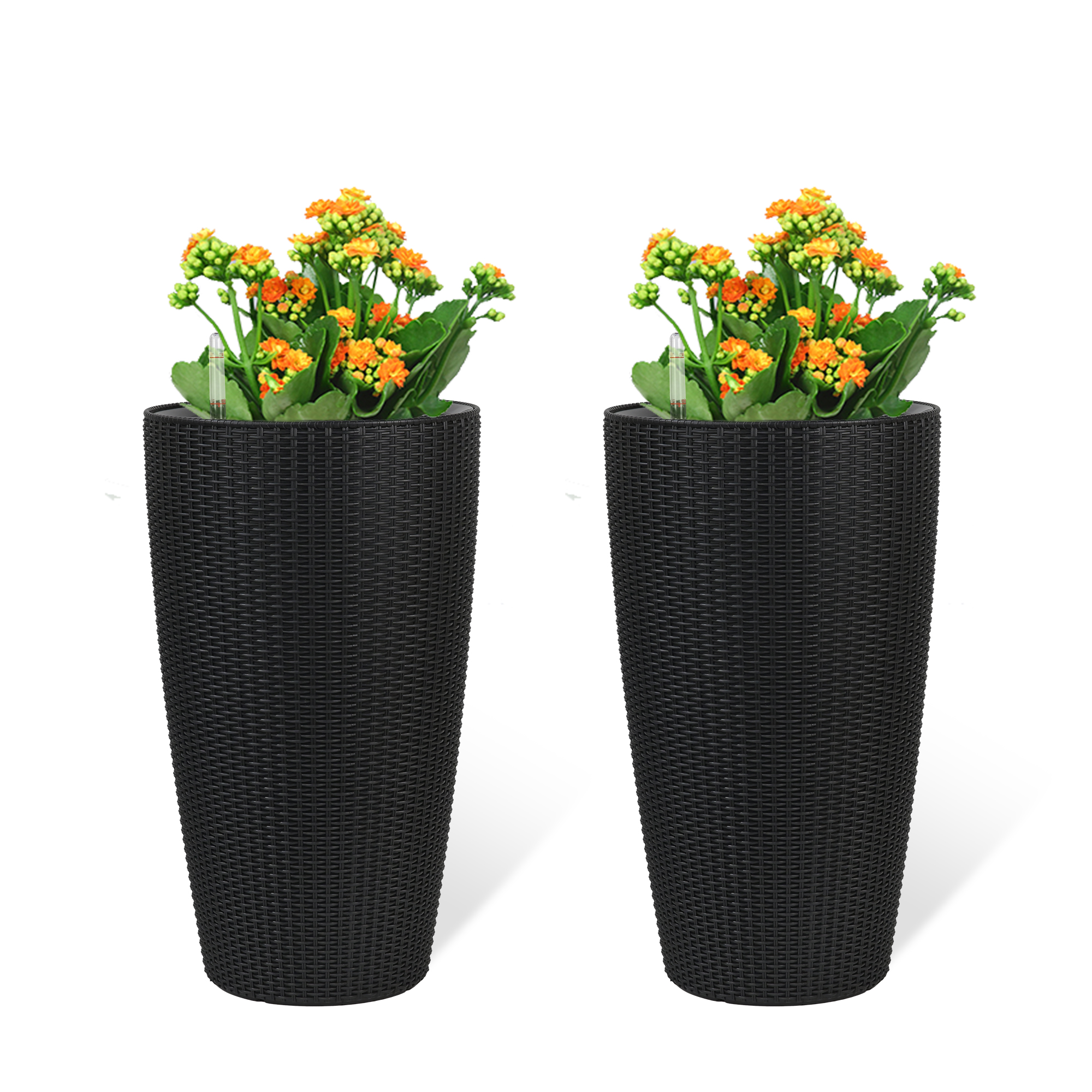 Ensemble 2 jardinières rotin 22po moniteur eau arrosage noir