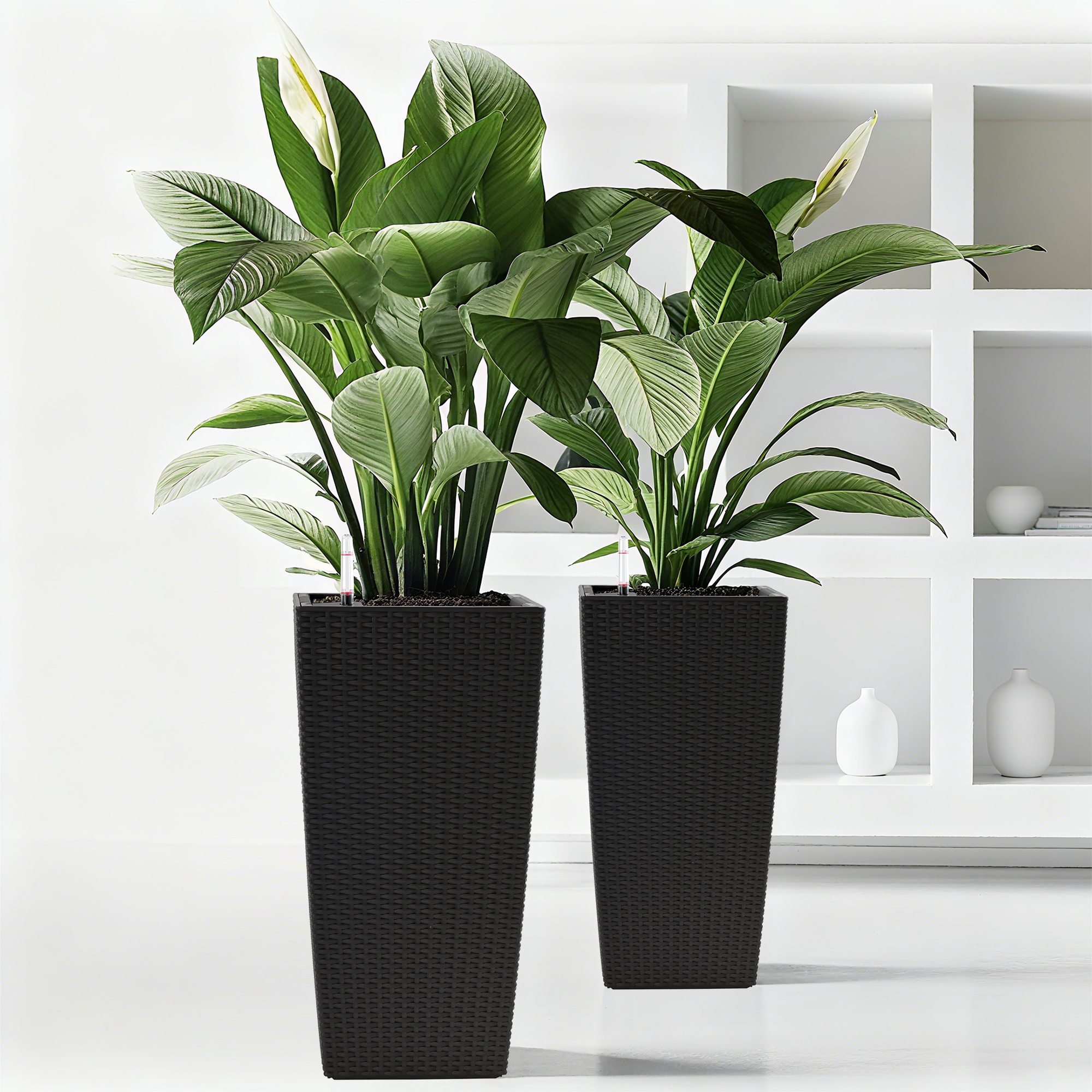 2 jardinières carrées 22 po, rotin synthétique, arrosage auto