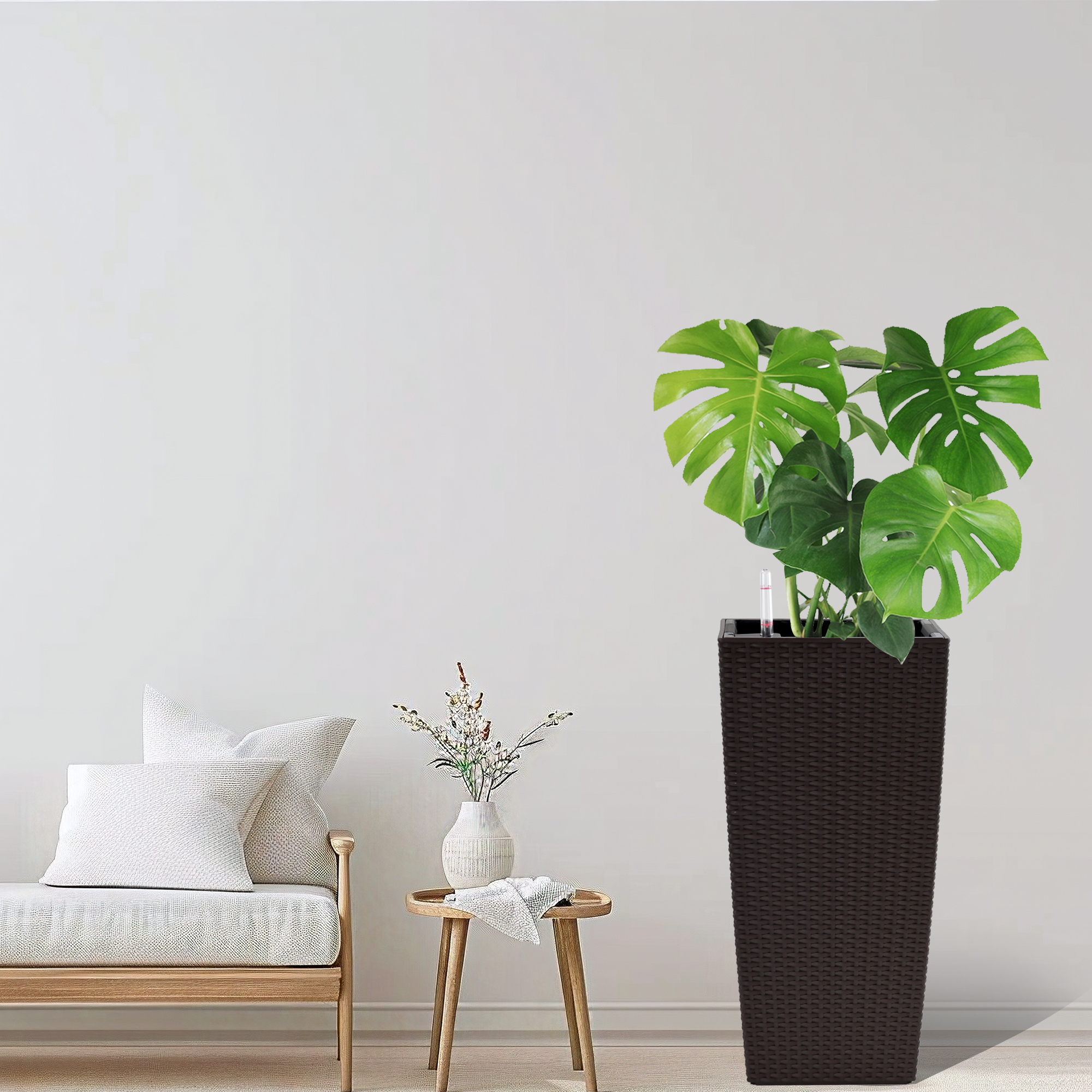 2x Jardinière 22po rotin arrosage auto brun