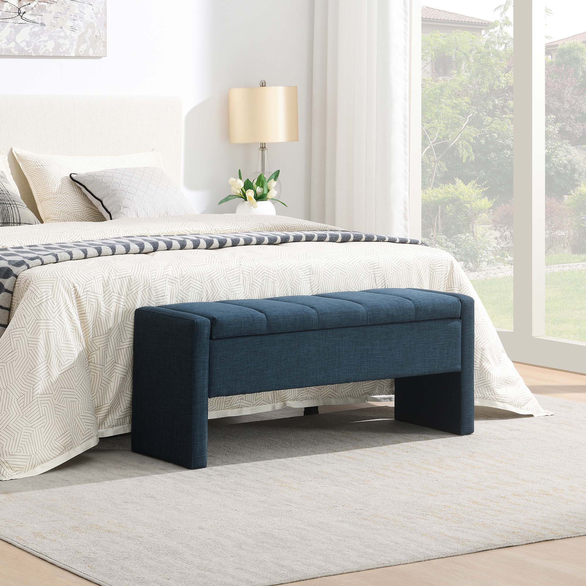 Banc Bout Lit Rangement Repose-Pied Bleu Marine