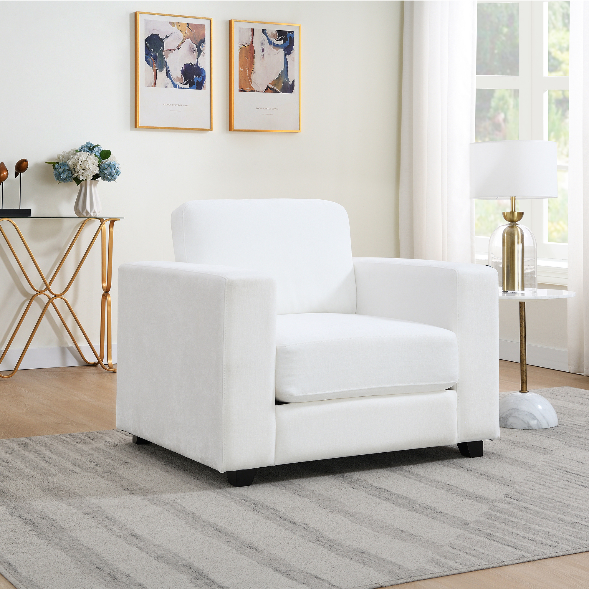 Fauteuil accentuation grand bras tissu chenille, couvre lavable ivoire
